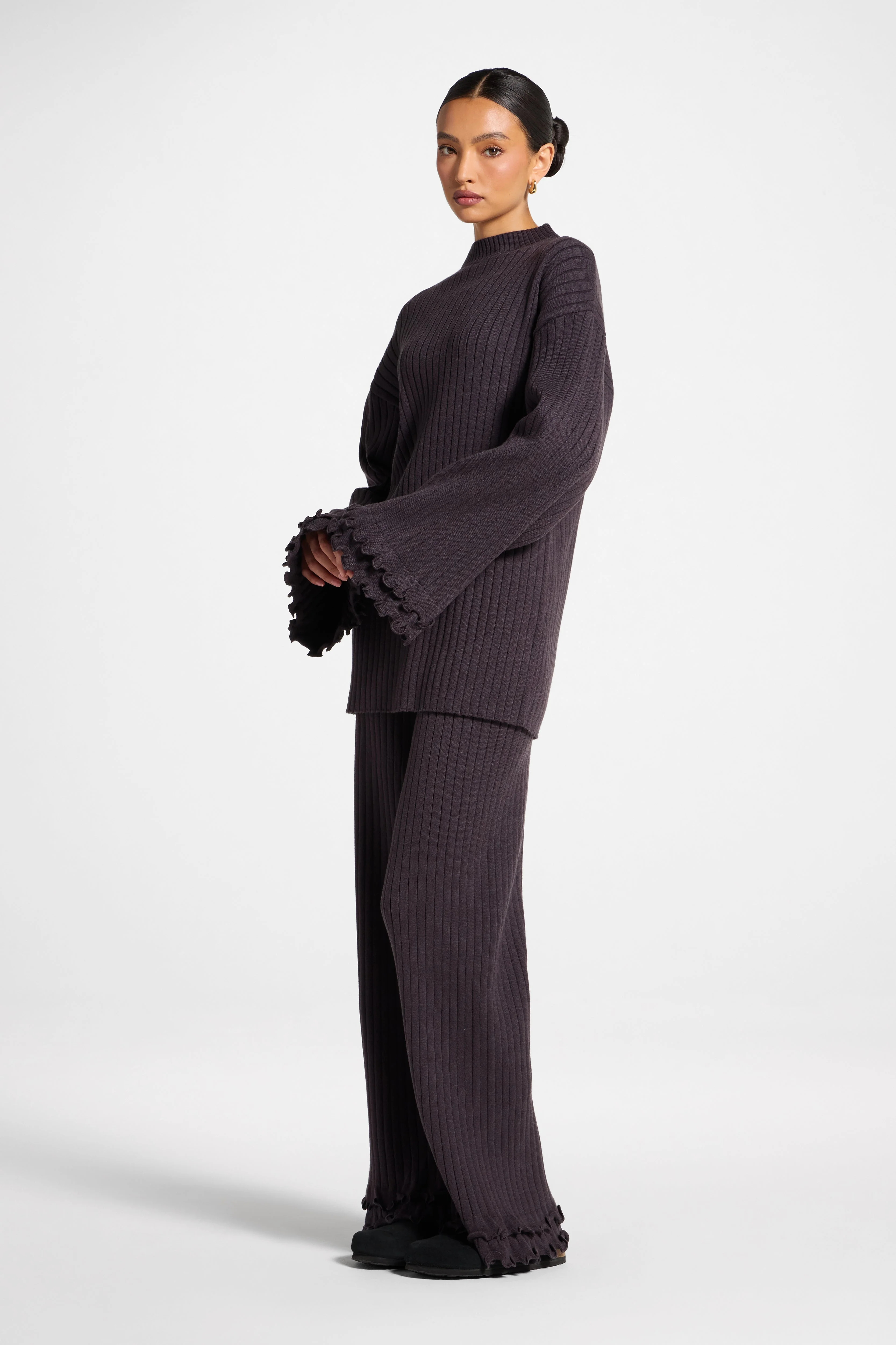 Ruffle Sleeve Knit Top - Peppercorn - Image 4