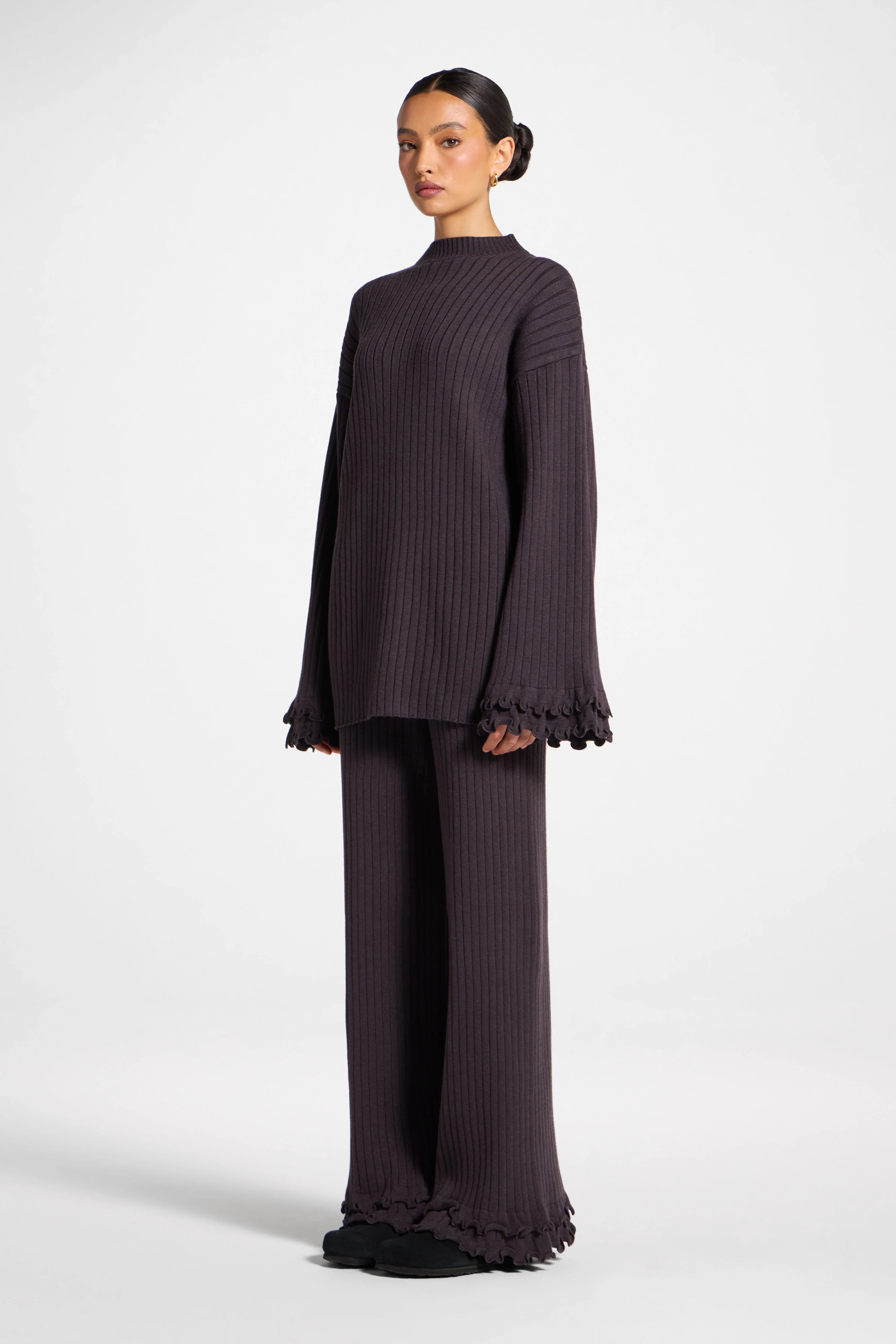 Ruffle Sleeve Knit Top - Peppercorn - Image 5