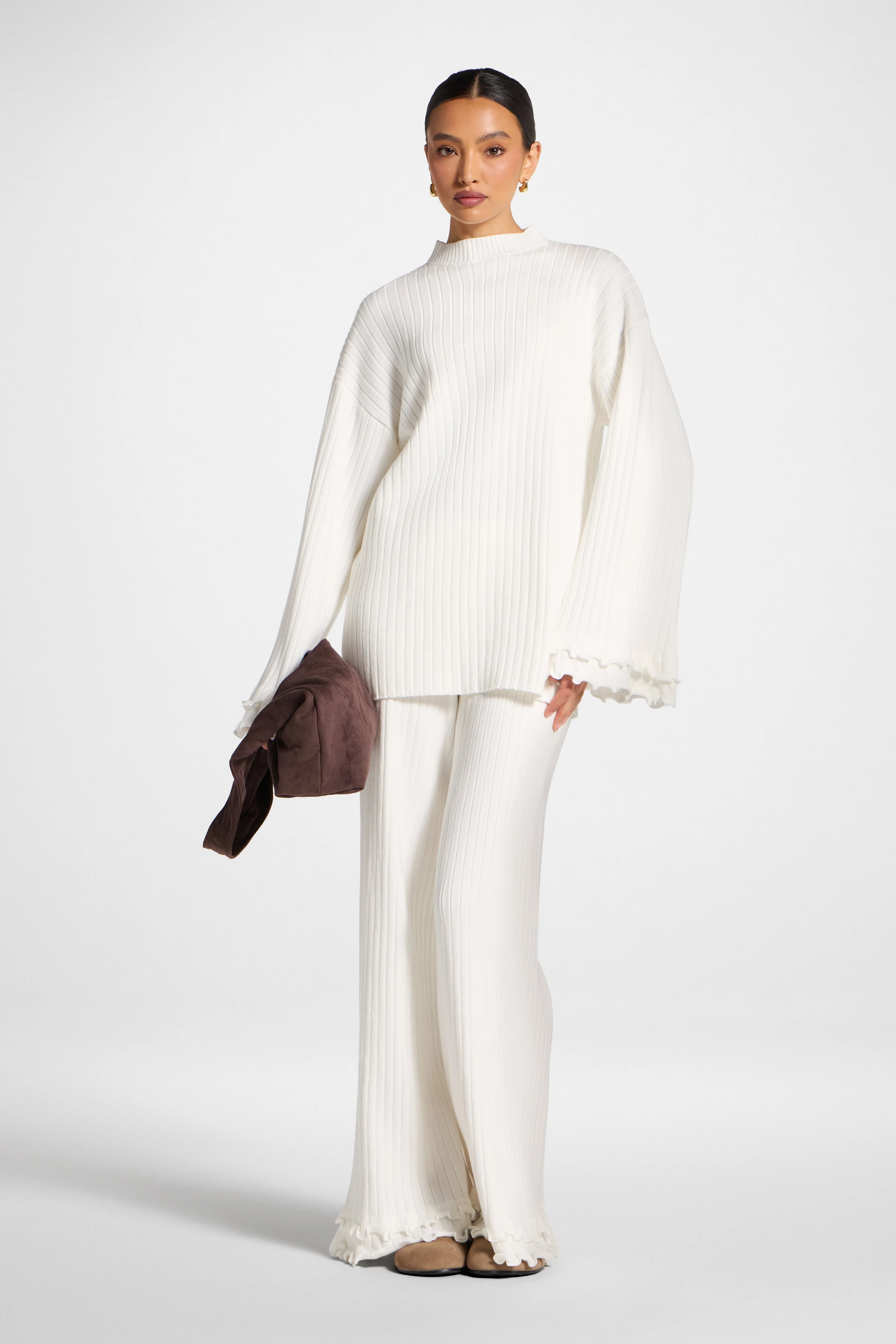 Ruffle Sleeve Knit Top - White - Image 4