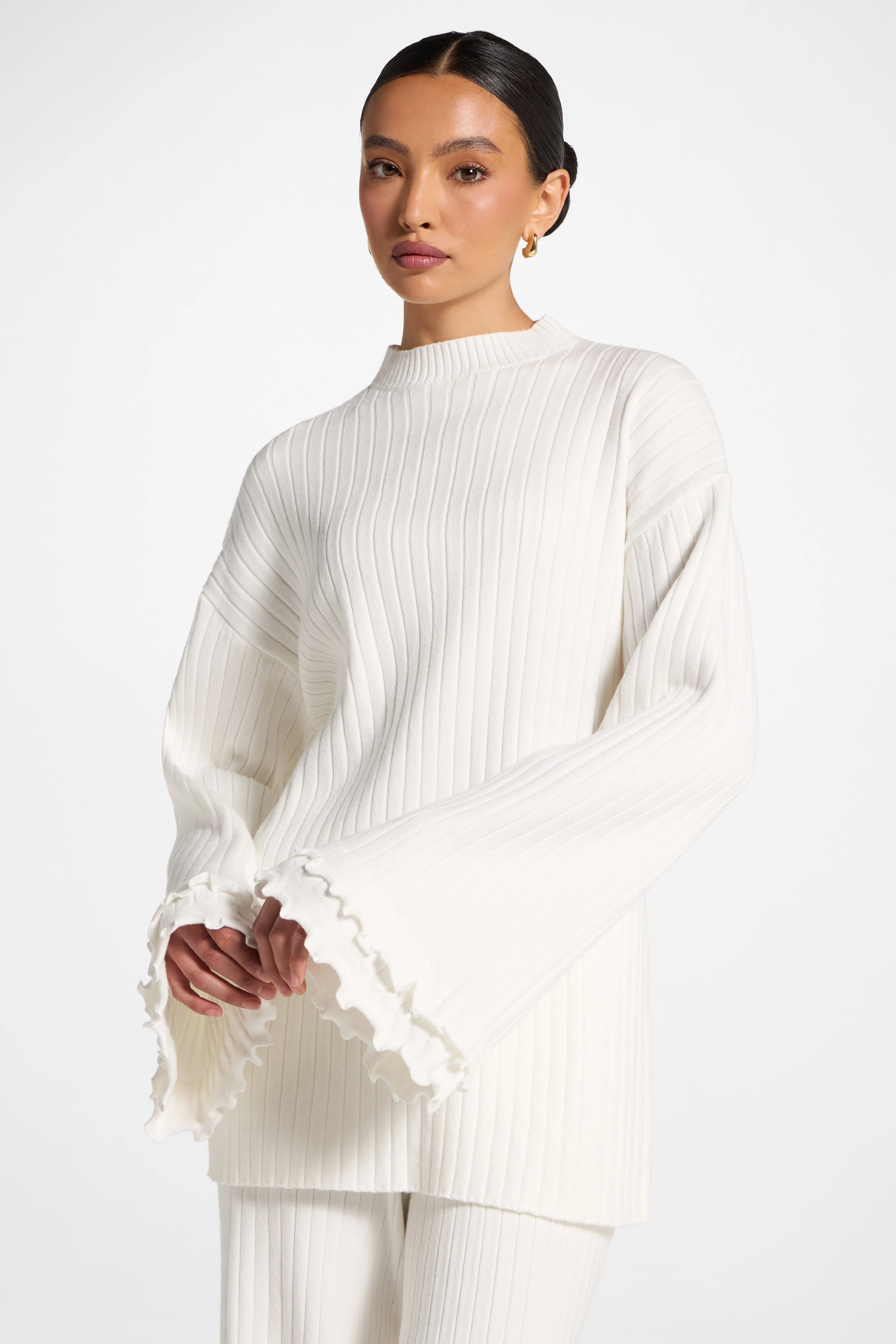 Ruffle Sleeve Knit Top - White - Image 6