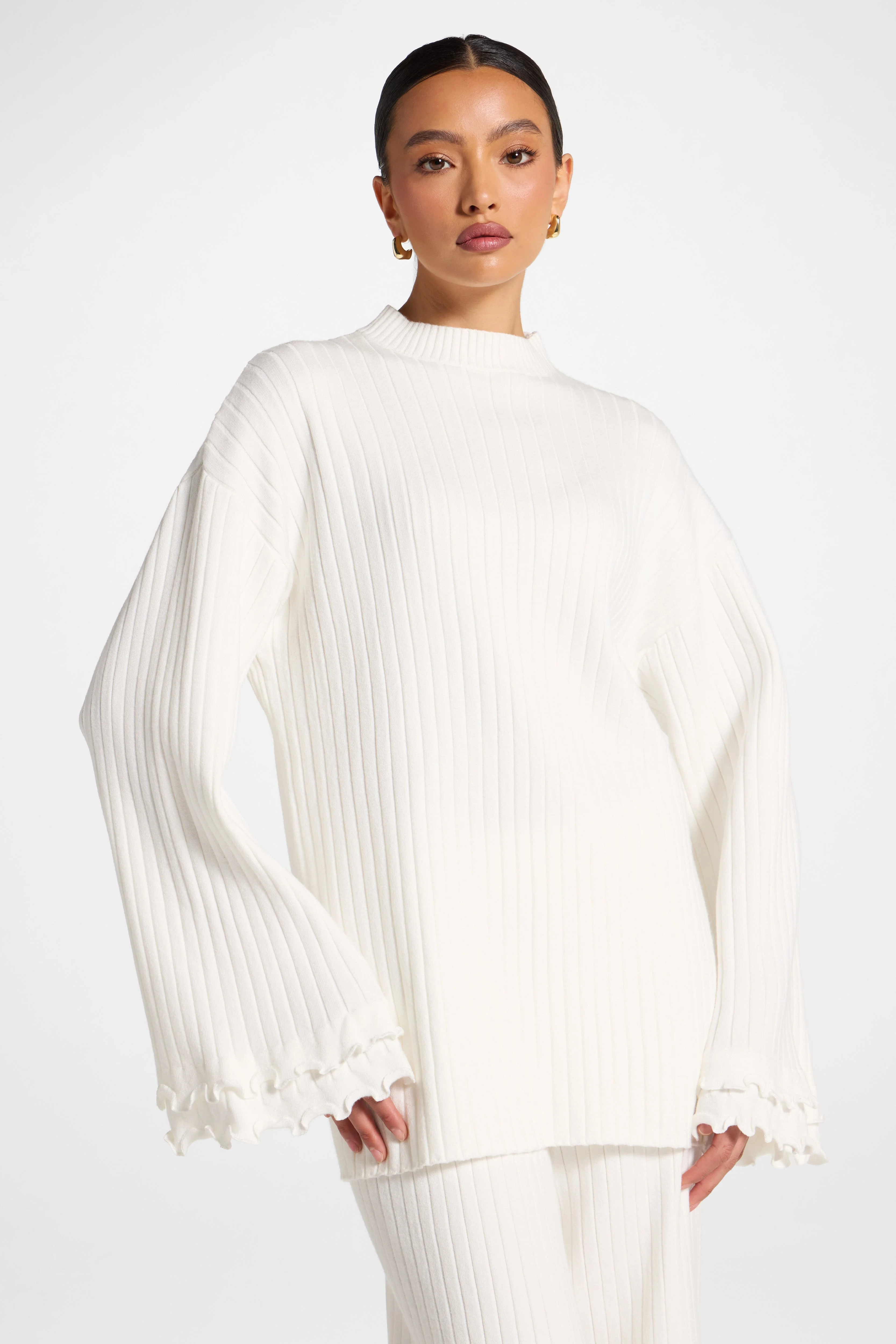 Ruffle Sleeve Knit Top - White - Image 7
