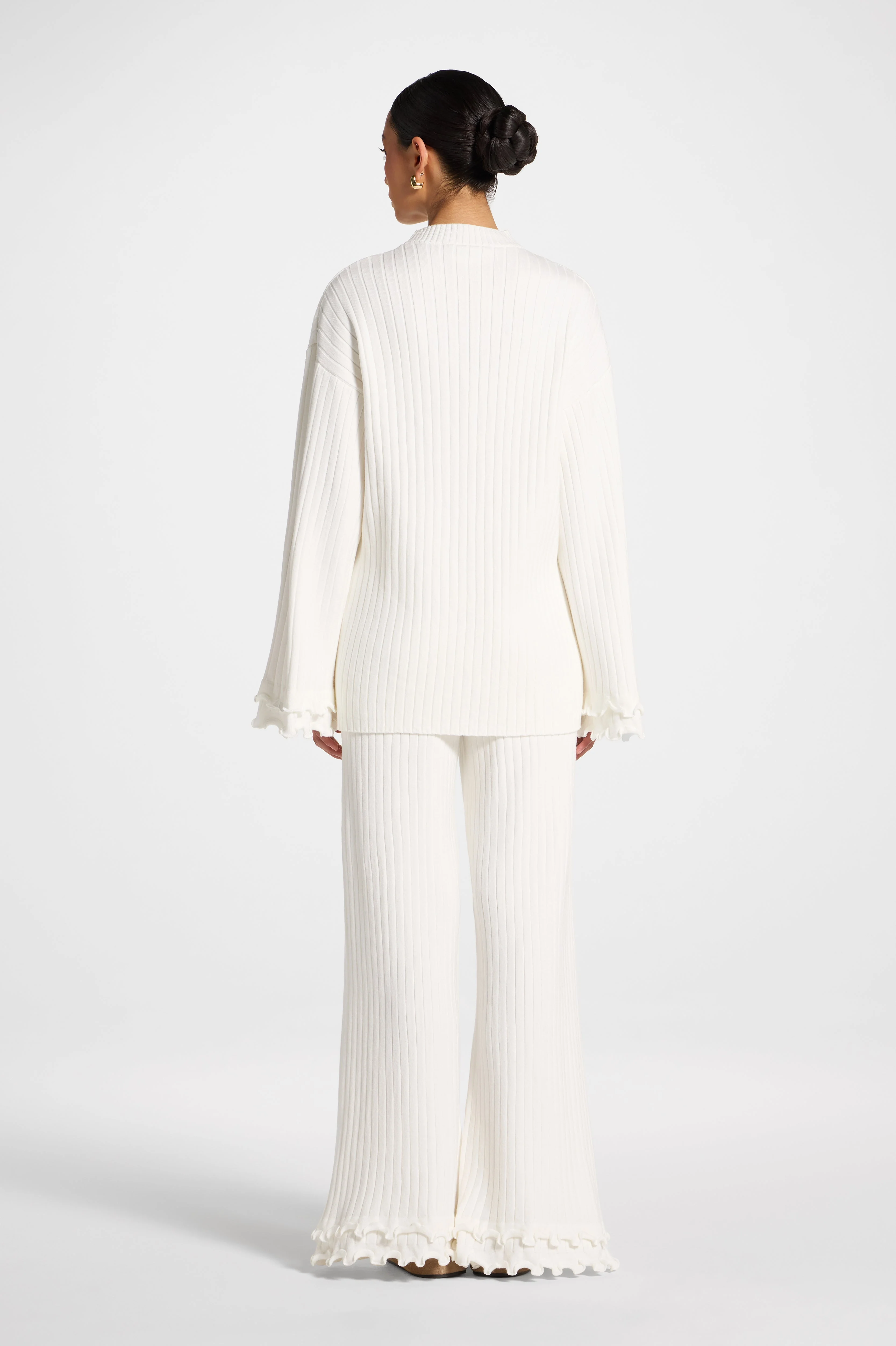 Ruffle Sleeve Knit Top - White - Image 8