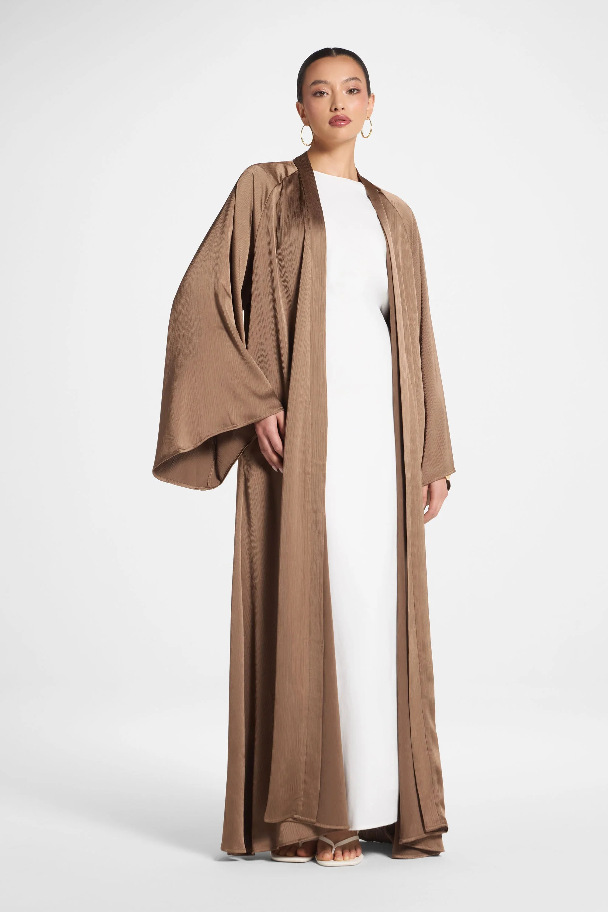Sabeen Open Abaya - Mushroom