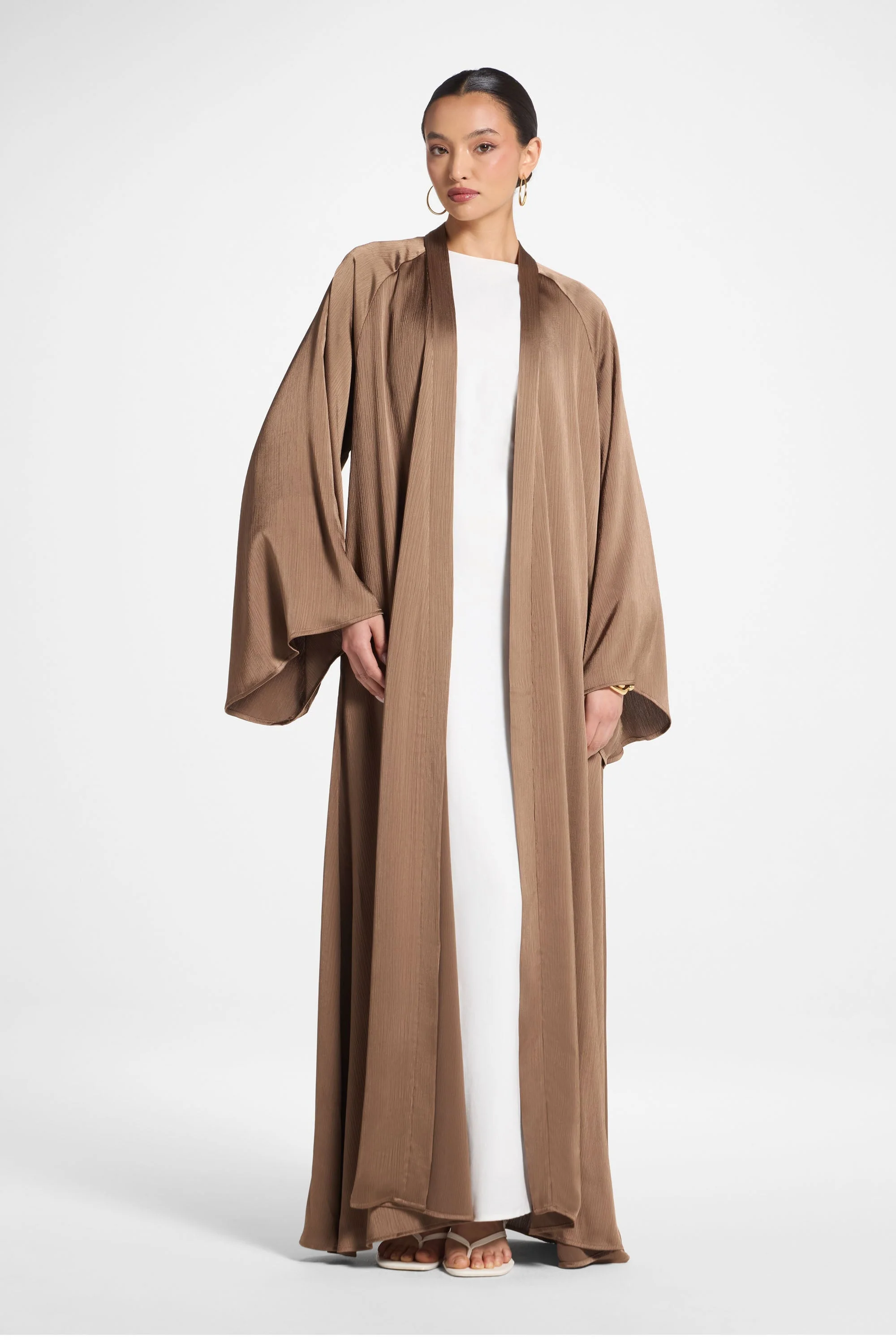 Sabeen Open Abaya - Mushroom - Image 2