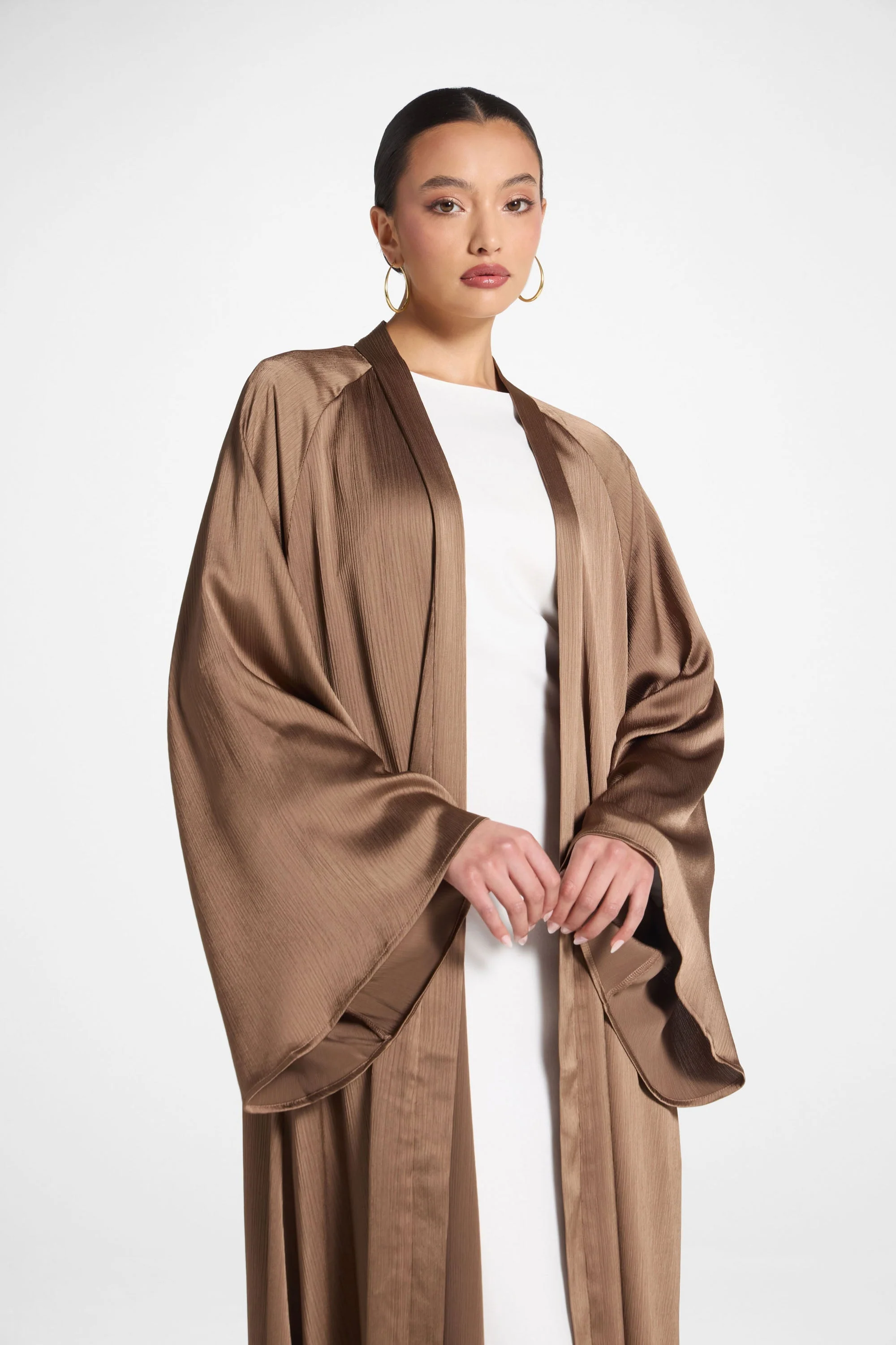 Sabeen Open Abaya - Mushroom - Image 6