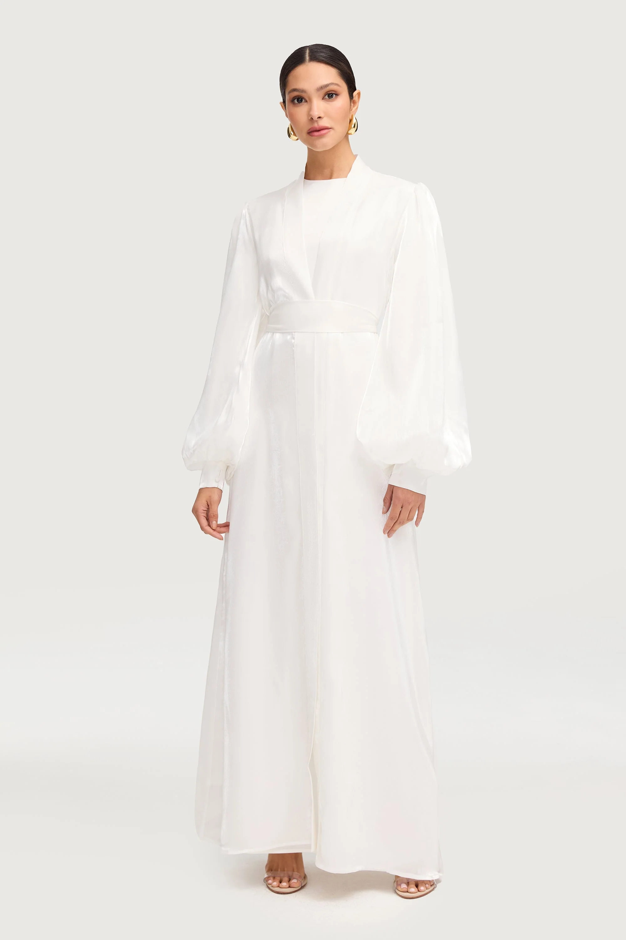Safaa Two Piece Dress & Abaya Set - White - Image 3