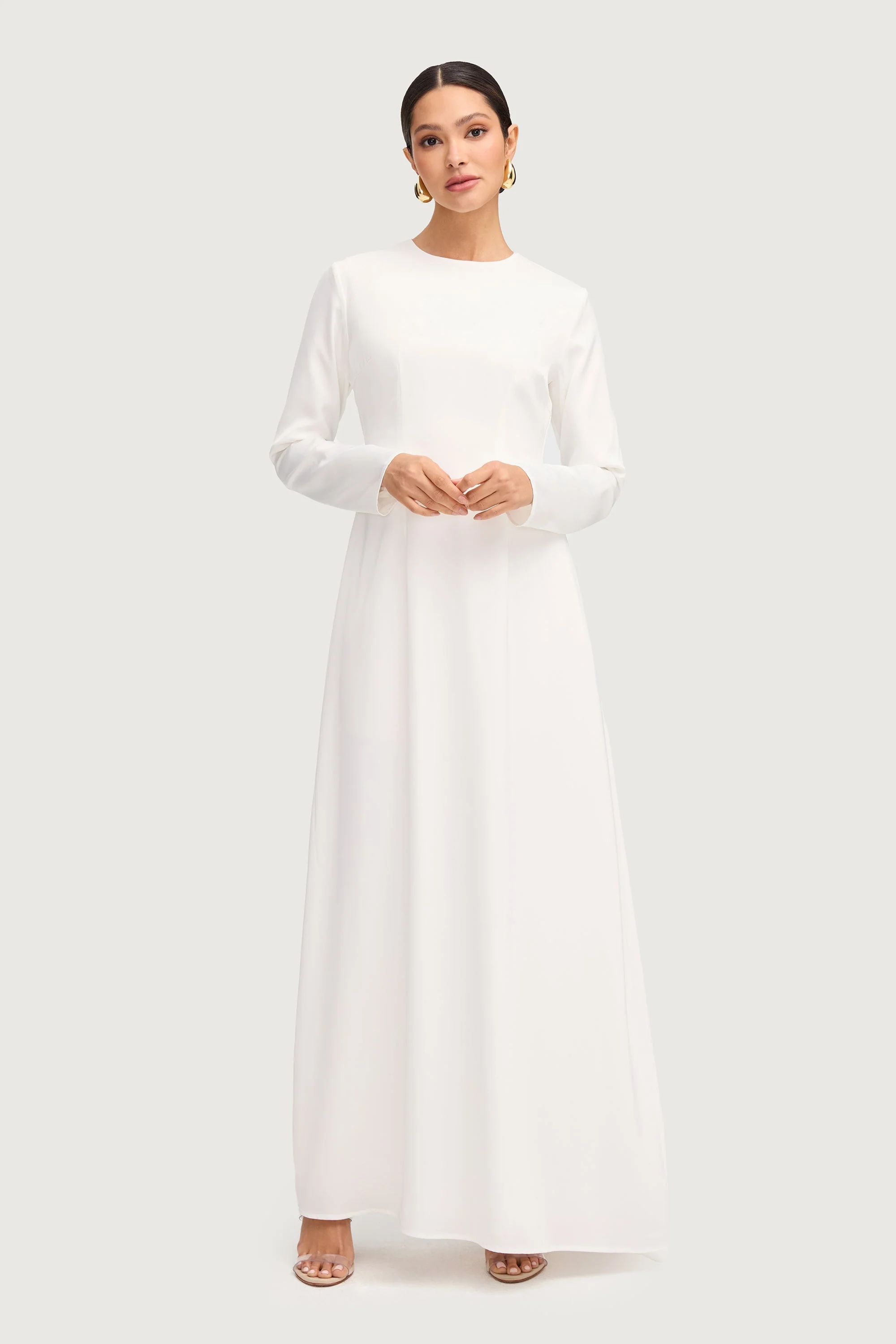 Safaa Two Piece Dress & Abaya Set - White - Image 6