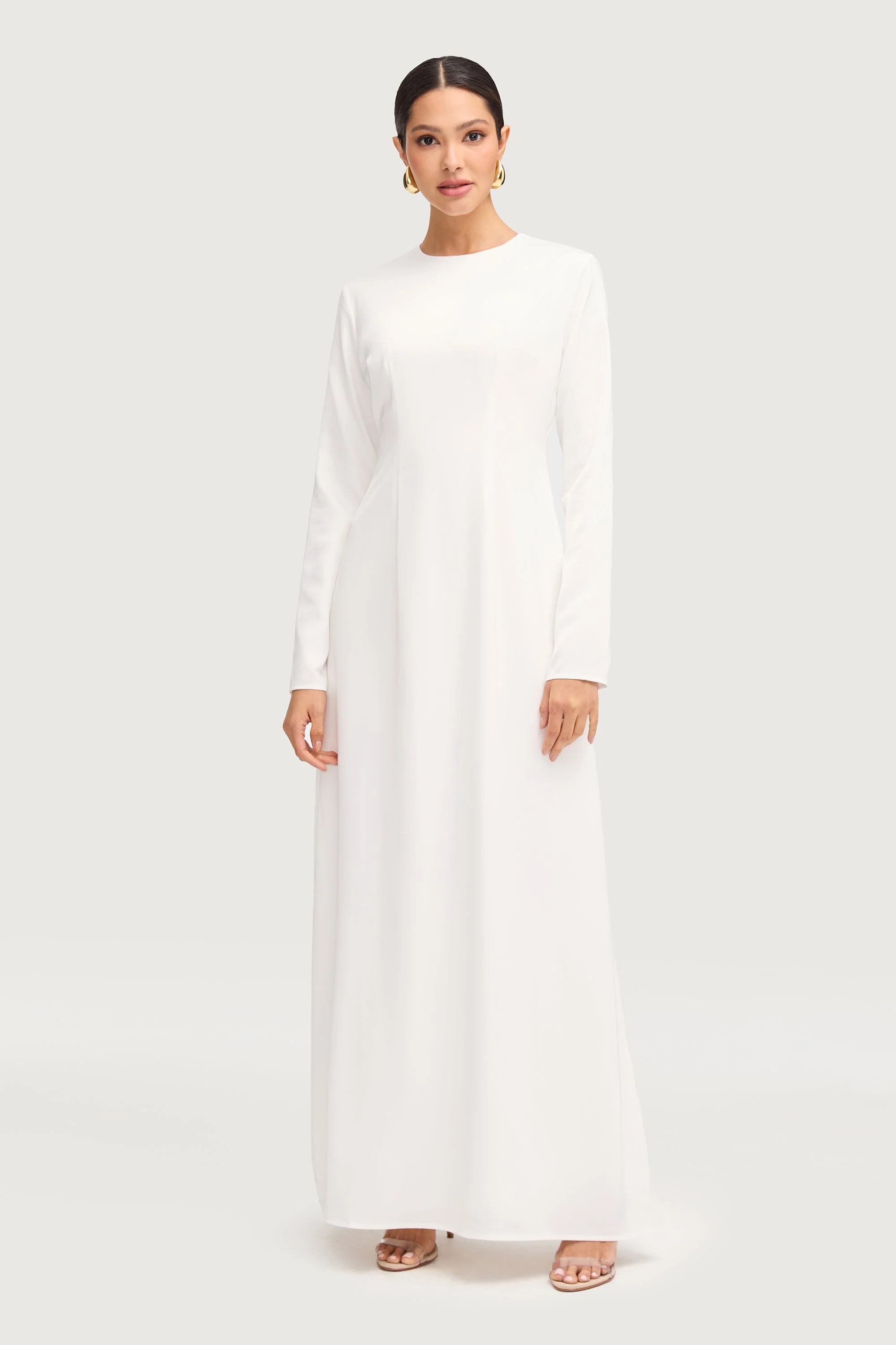 Safaa Two Piece Dress & Abaya Set - White - Image 7