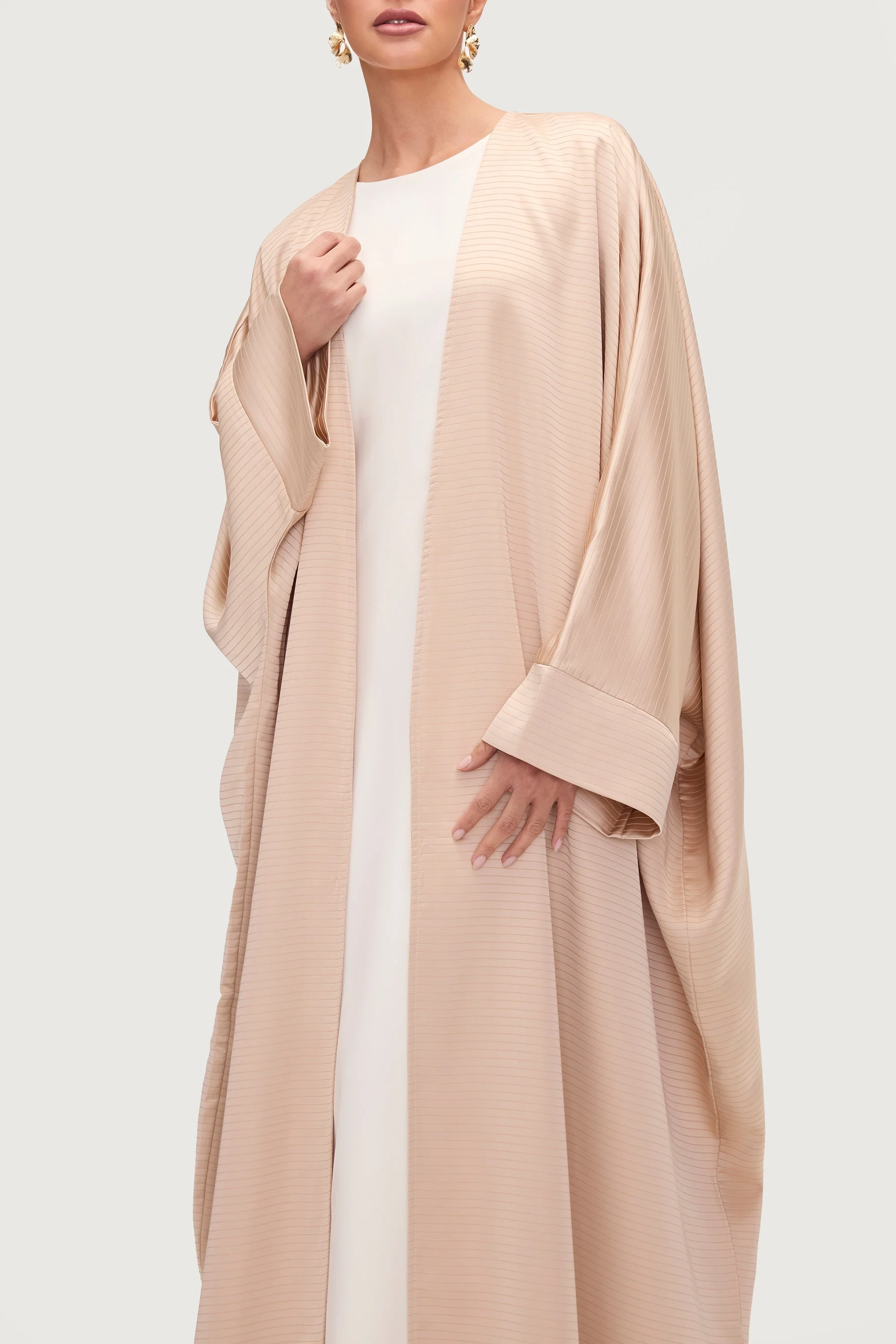 Saman Satin Open Abaya - Chai - Image 3