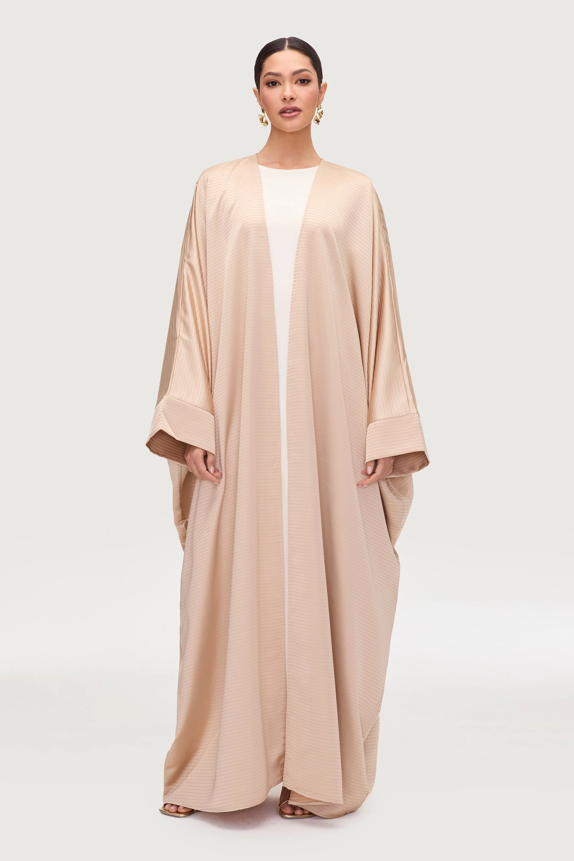 Saman Satin Open Abaya - Chai - Image 4