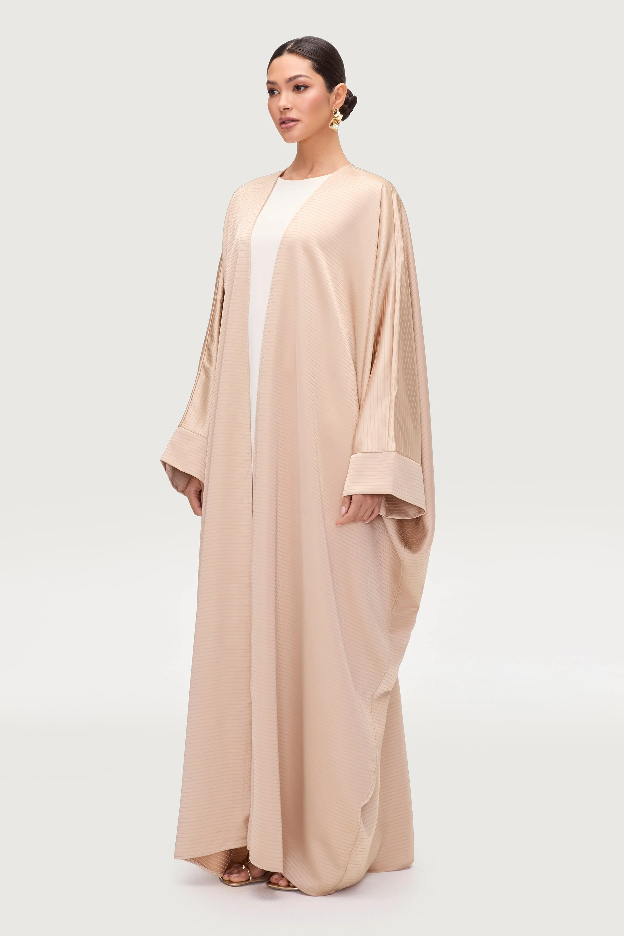 Saman Satin Open Abaya - Chai - Image 5