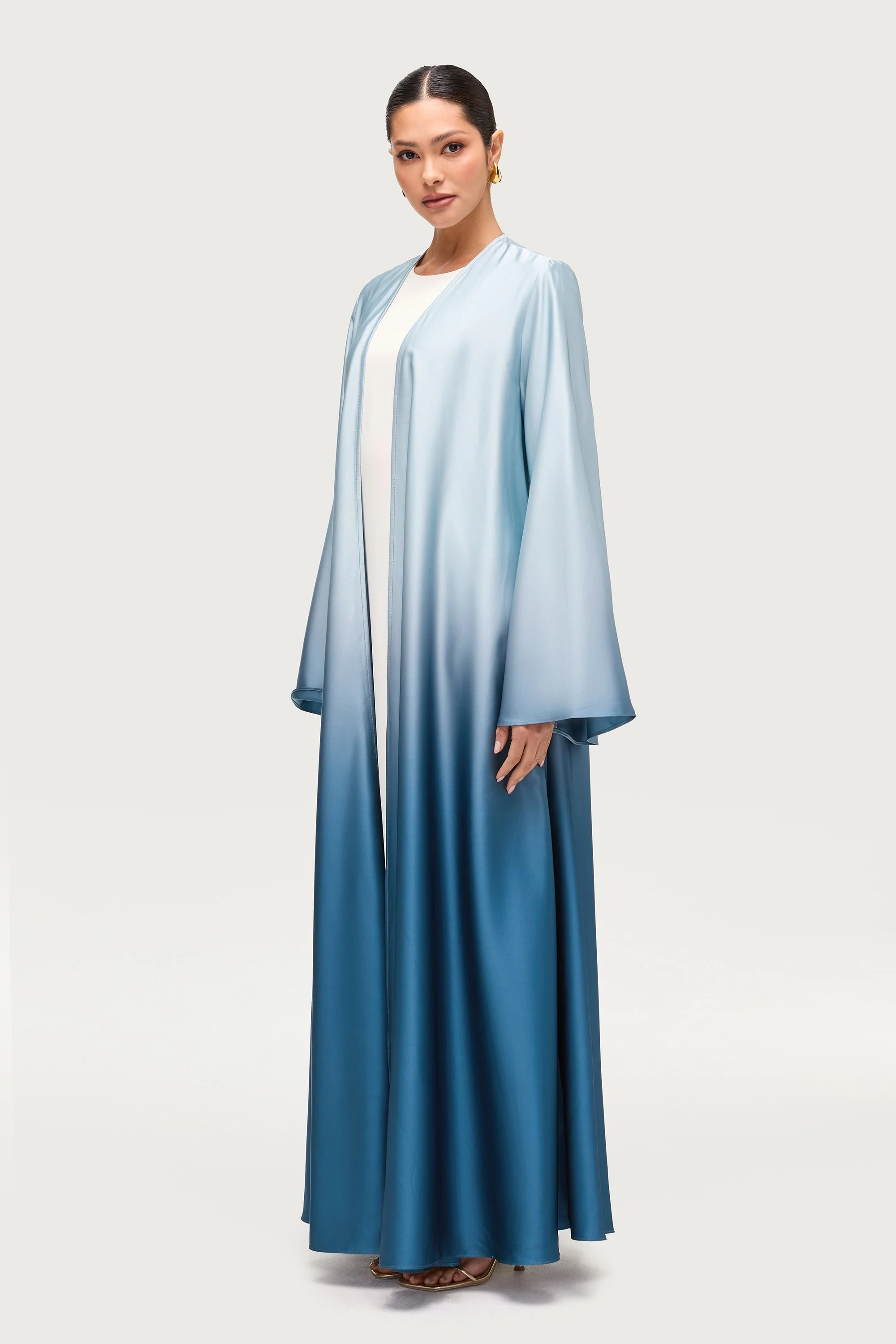 Satin Ombre Open Abaya - Dusk Sky - Image 4