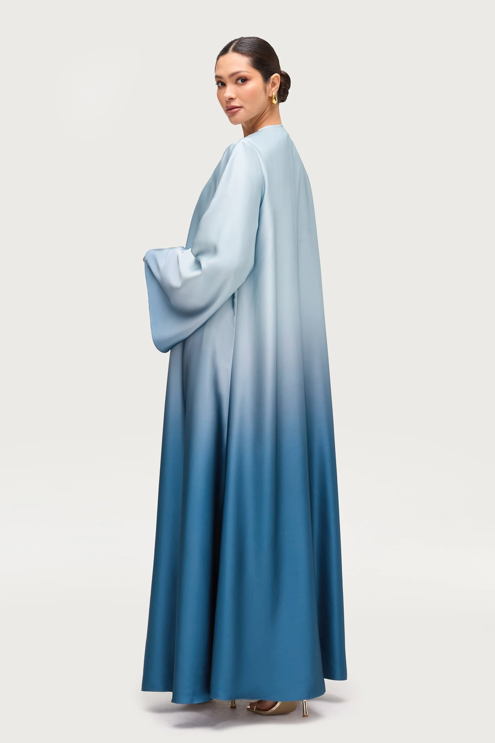 Satin Ombre Open Abaya - Dusk Sky - Image 5