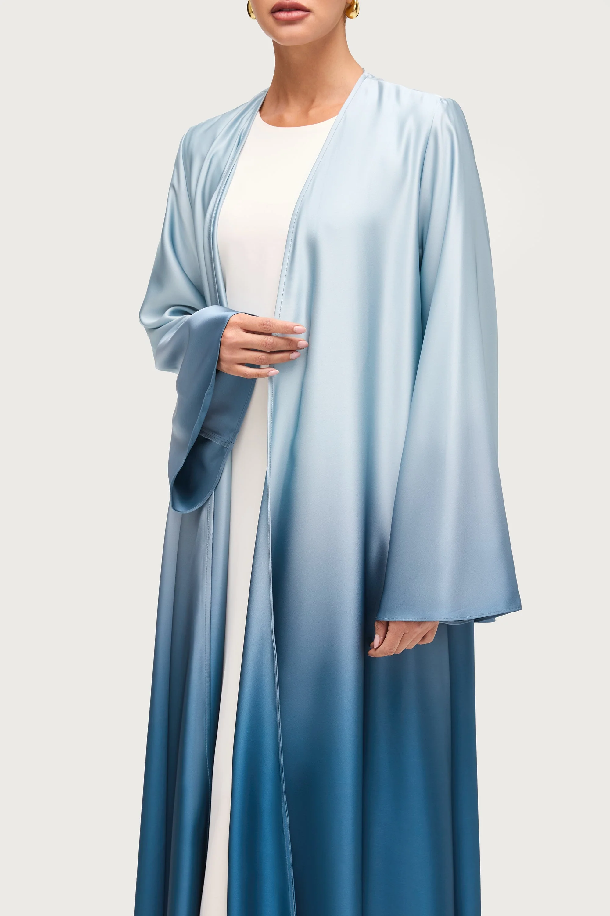 Satin Ombre Open Abaya - Dusk Sky - Image 6