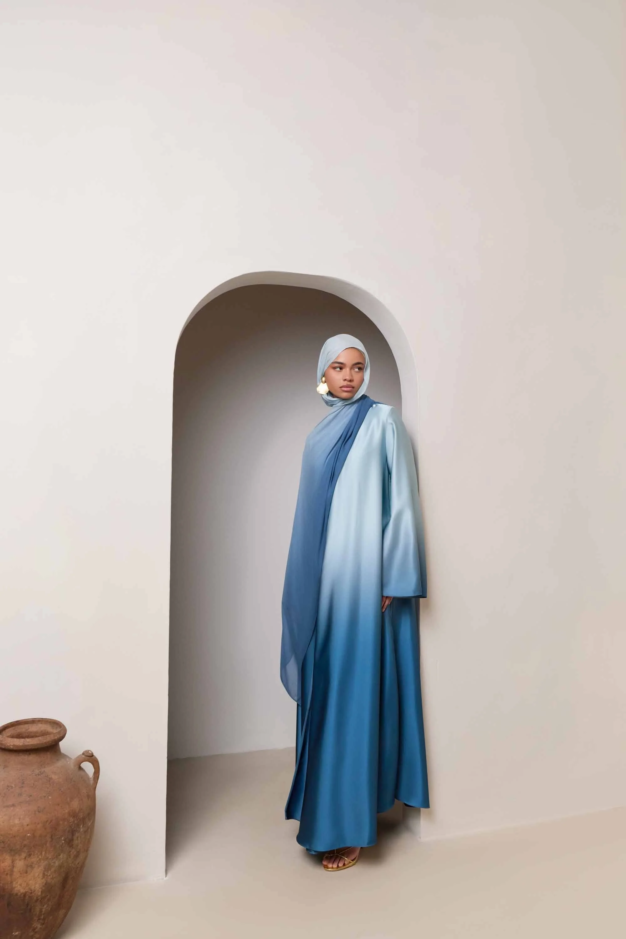 Satin Ombre Open Abaya - Dusk Sky - Image 7