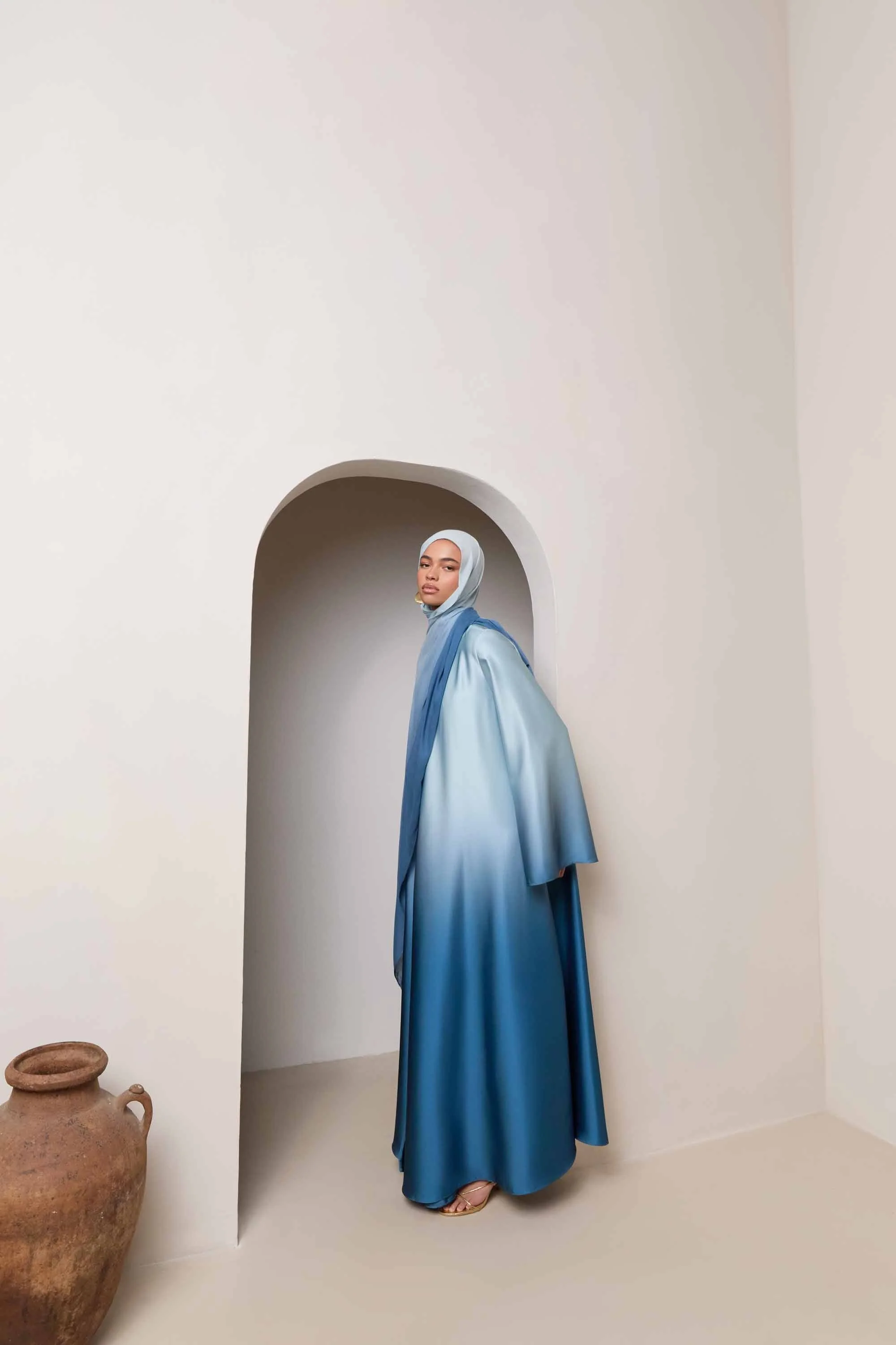 Satin Ombre Open Abaya - Dusk Sky - Image 8