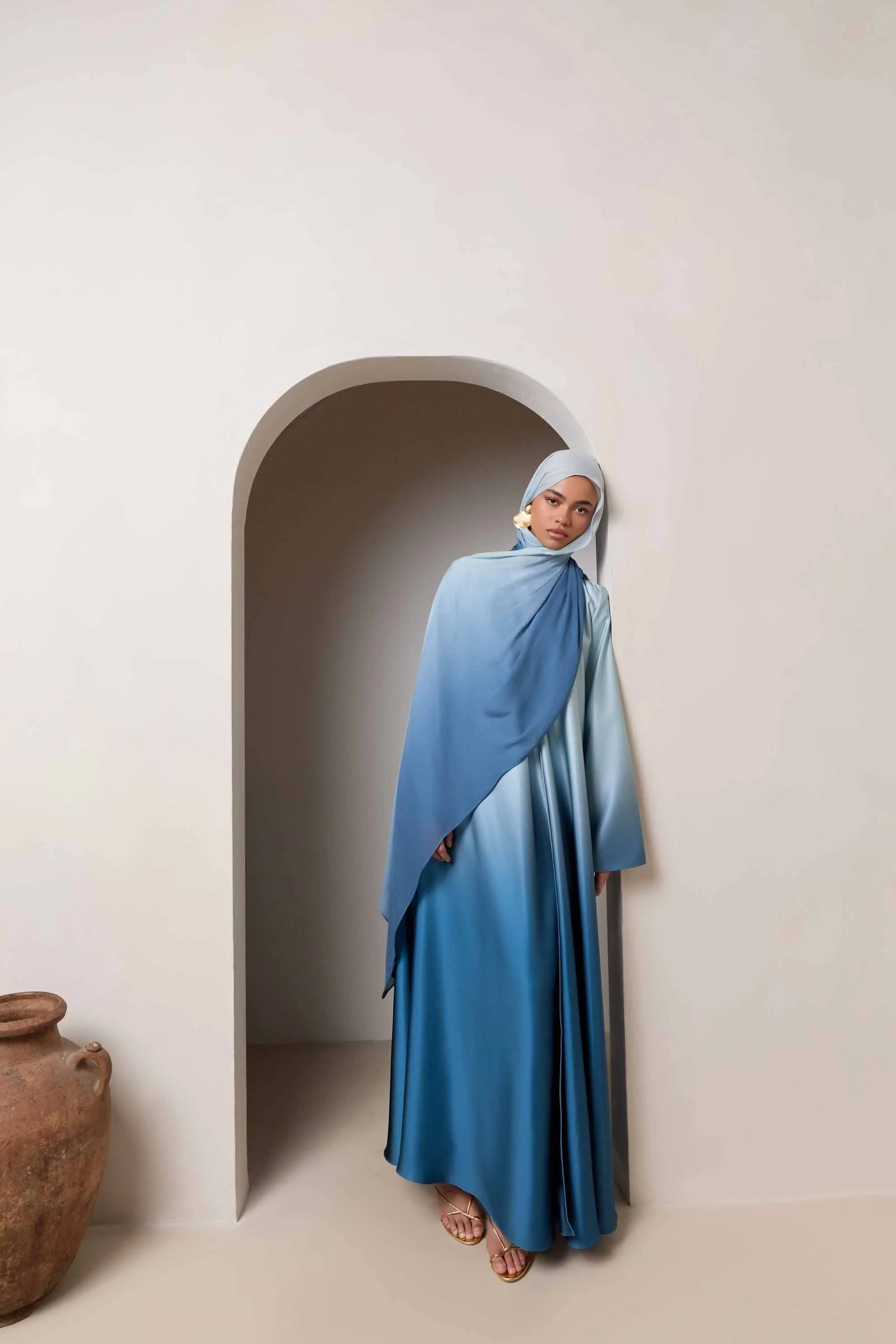 Satin Ombre Open Abaya - Dusk Sky - Image 9
