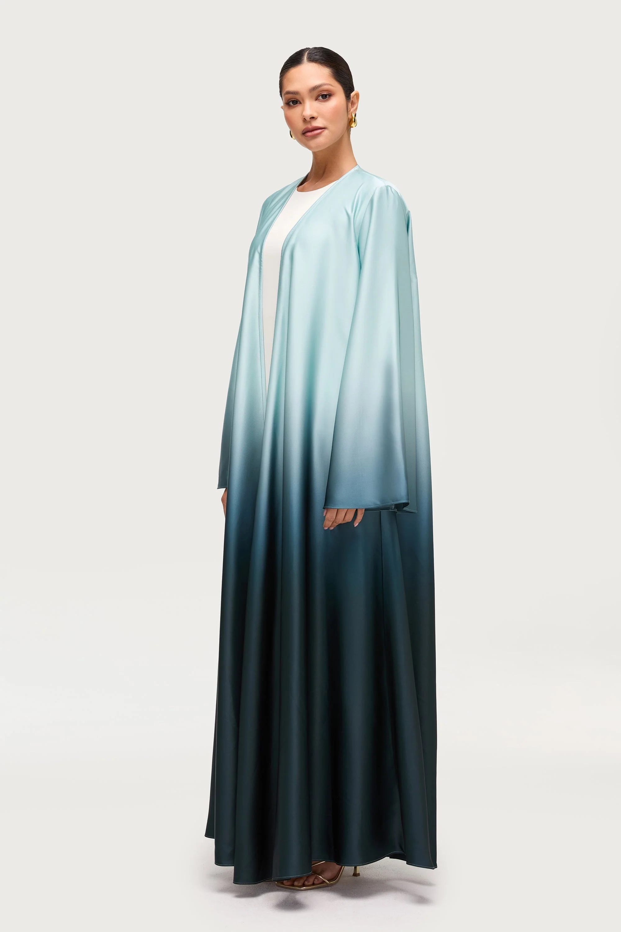 Satin Ombre Open Abaya - Night Pine - Image 5