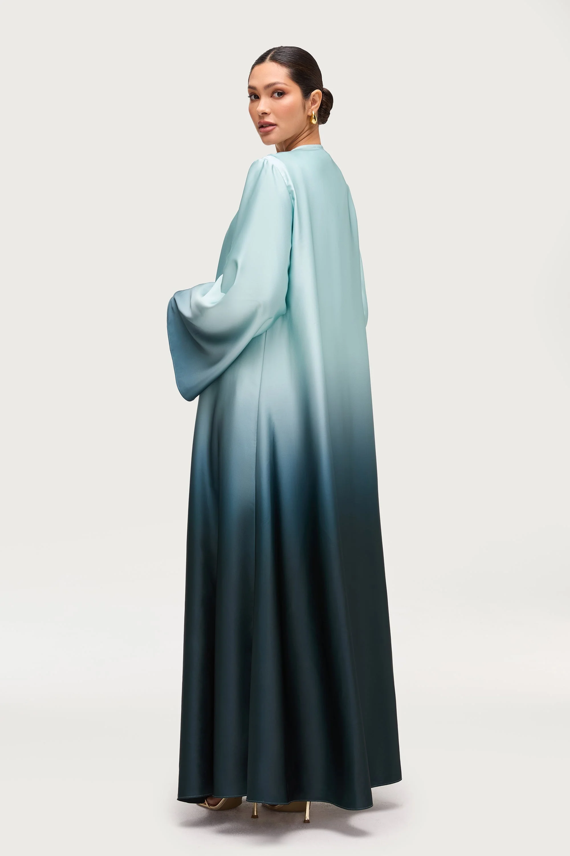 Satin Ombre Open Abaya - Night Pine - Image 6