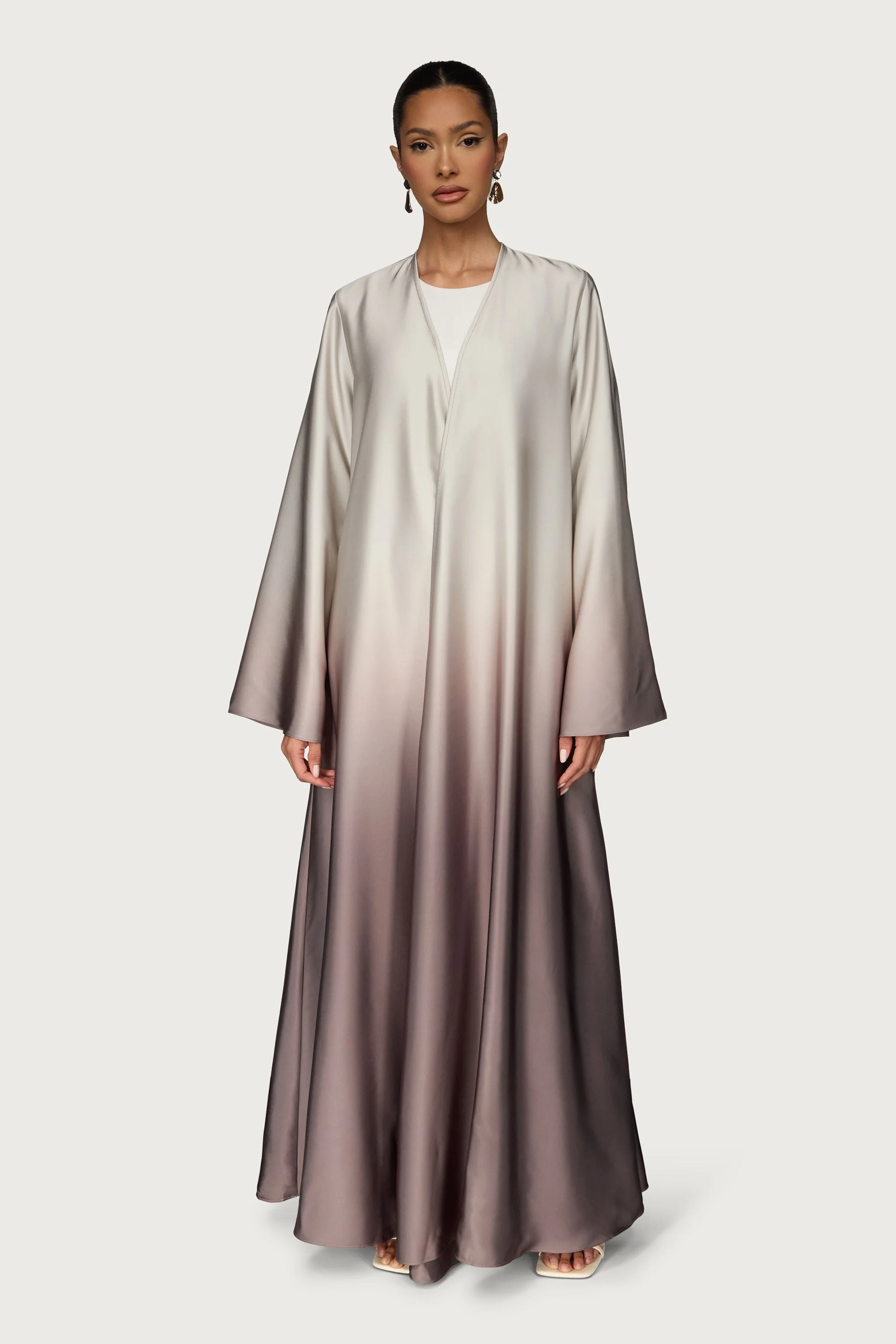 Satin Ombre Open Abaya - Truffle - Image 3