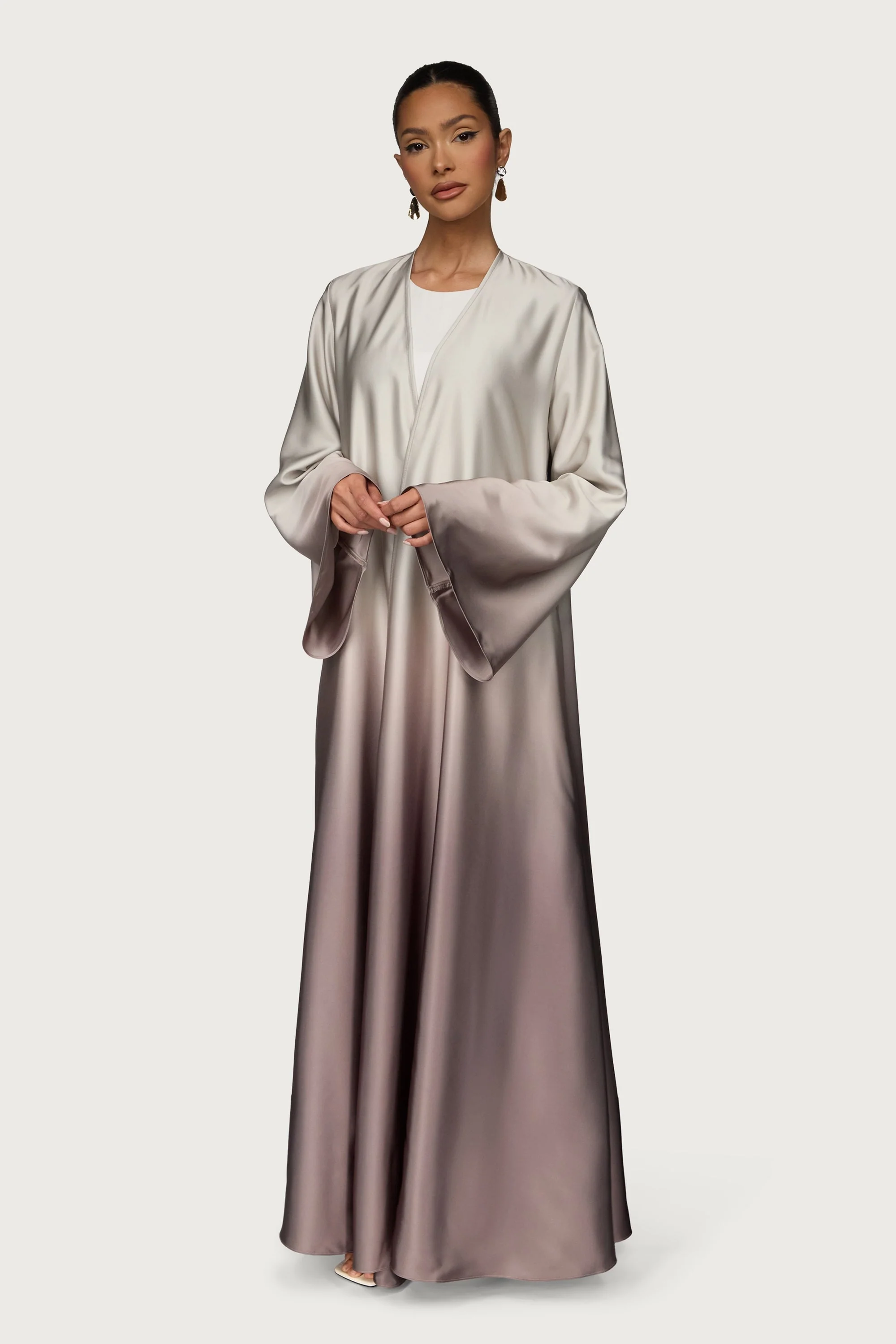 Satin Ombre Open Abaya - Truffle - Image 4
