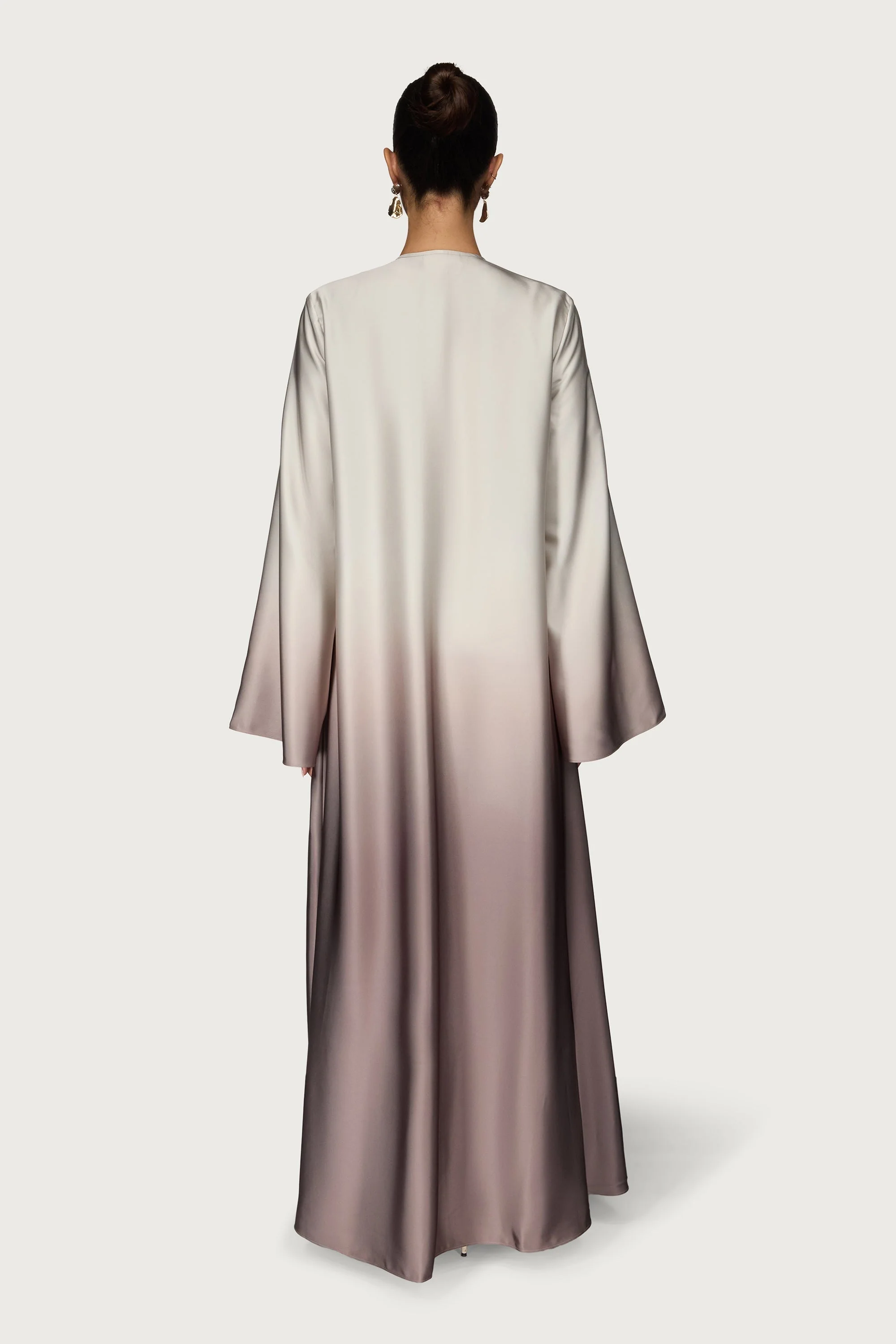 Satin Ombre Open Abaya - Truffle - Image 5
