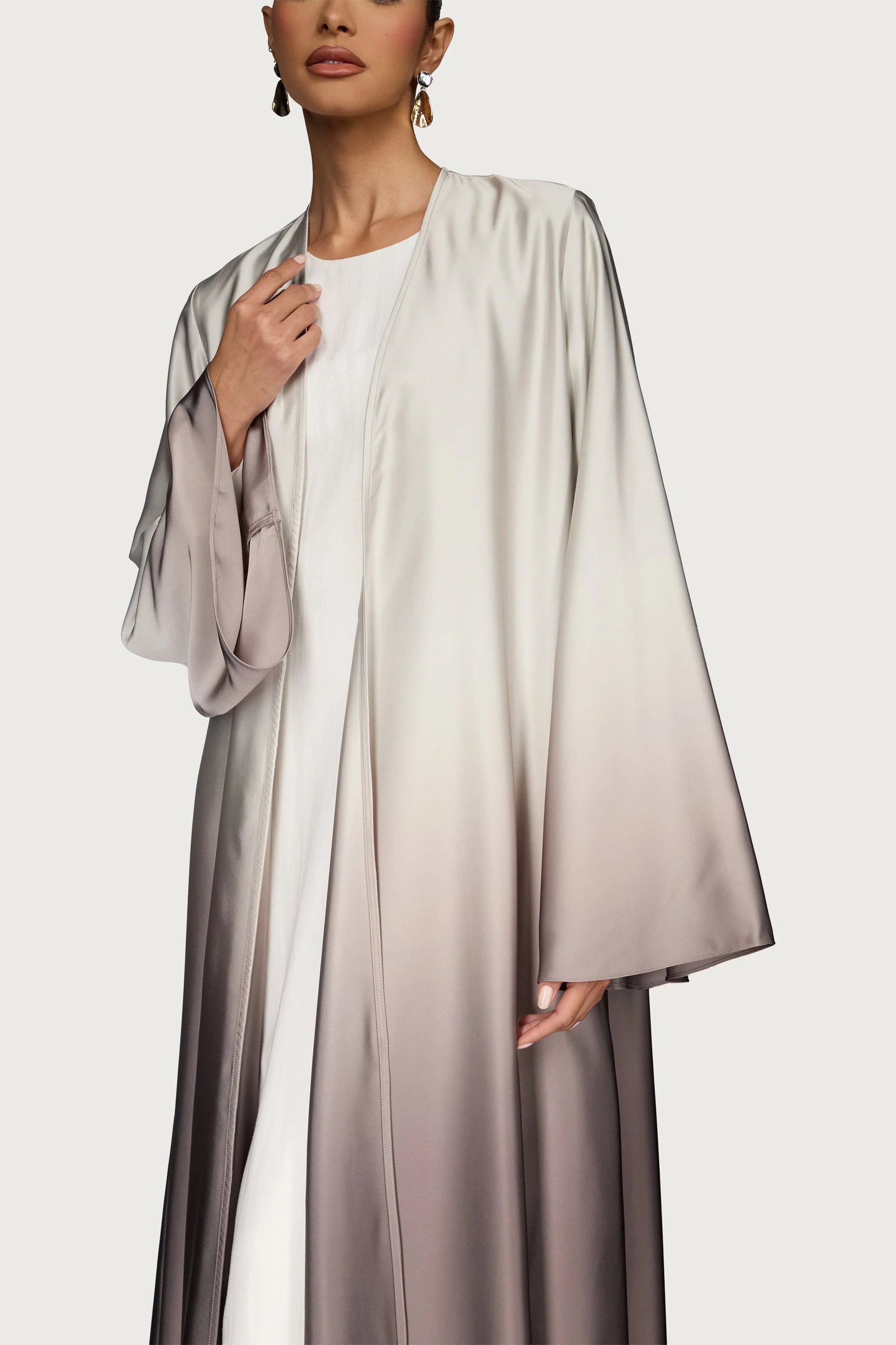 Satin Ombre Open Abaya - Truffle - Image 6