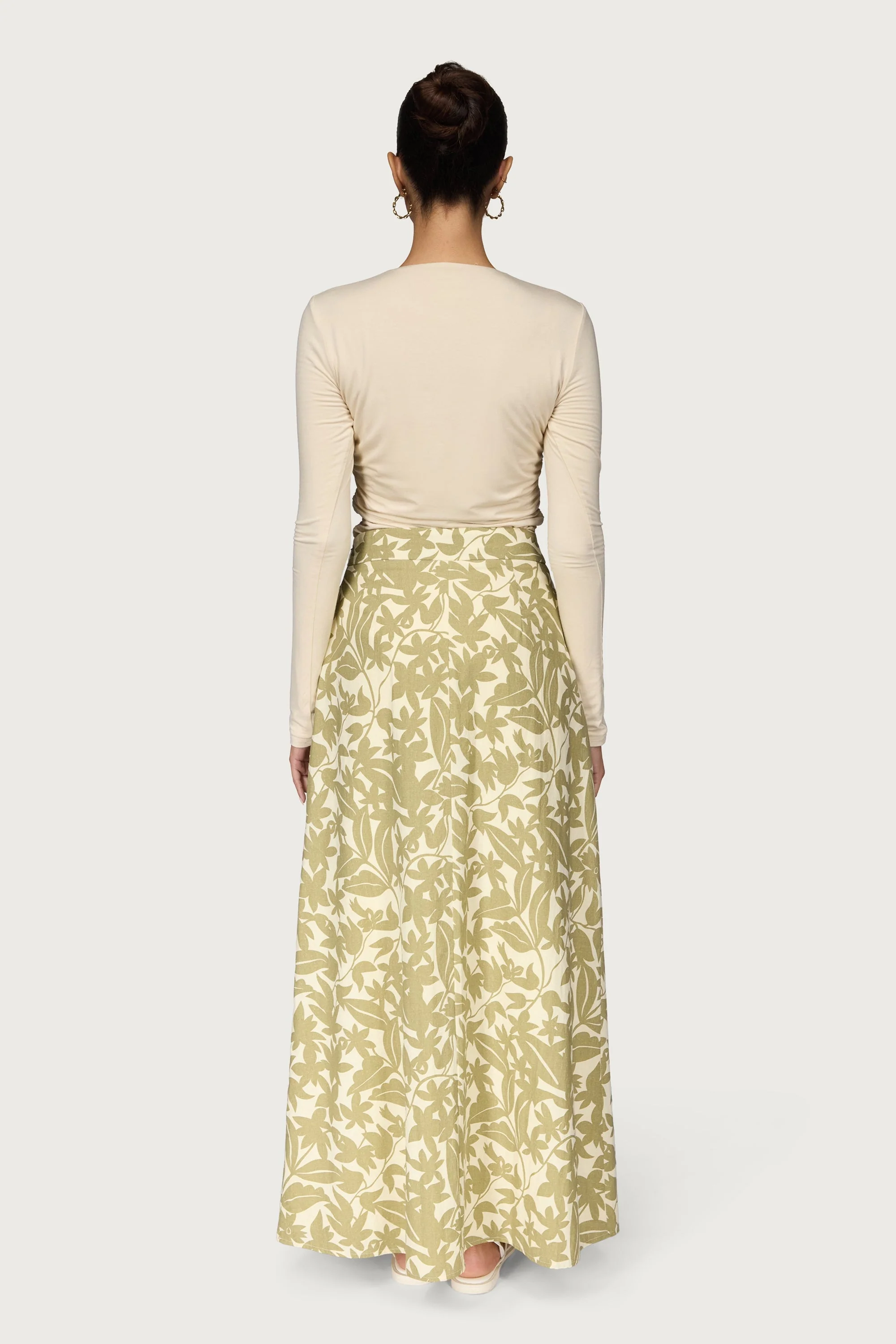 Cotton Printed Maxi Skirt - Green Floral - Image 4
