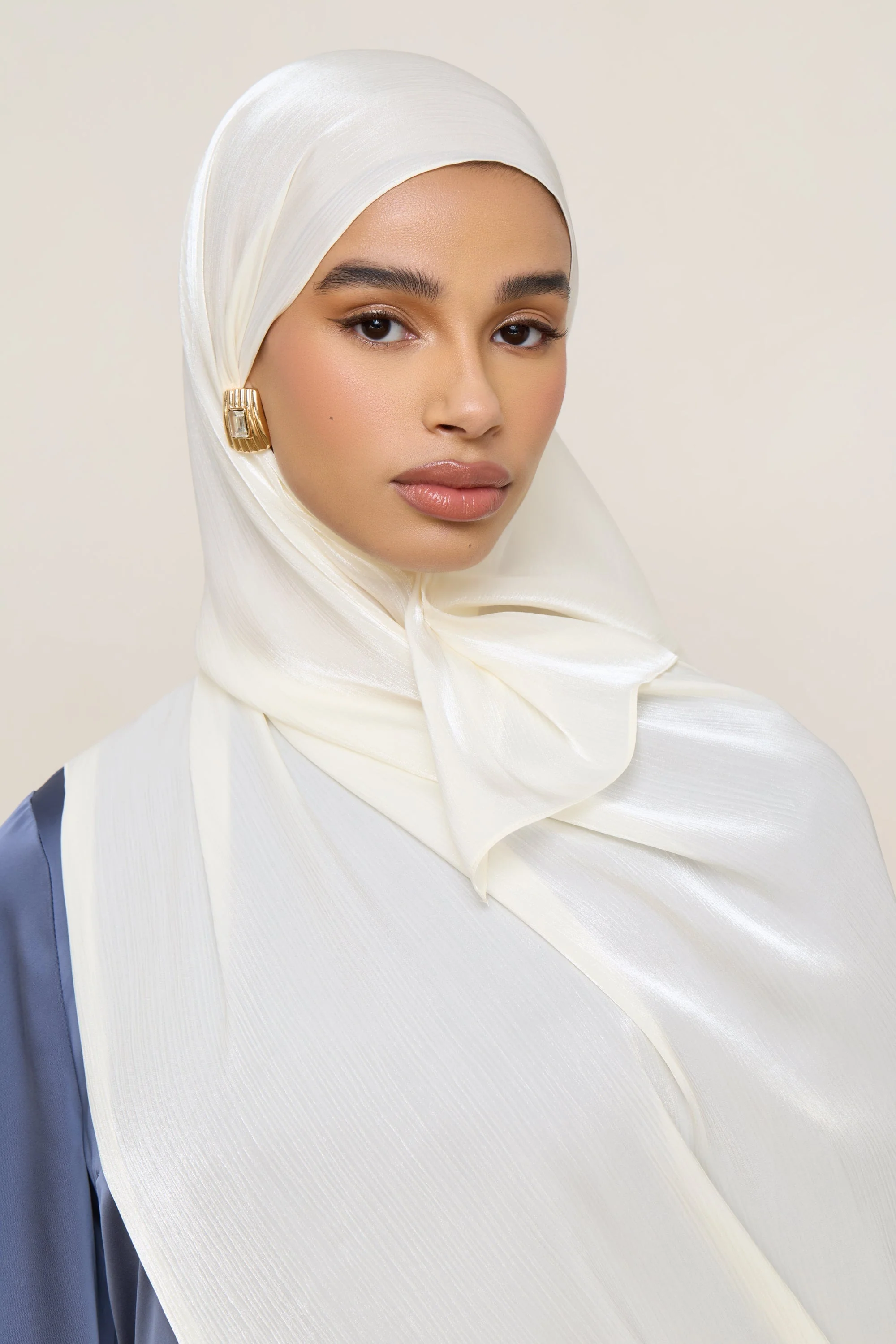 Shimmer Chiffon Hijab - Ivory - Image 2