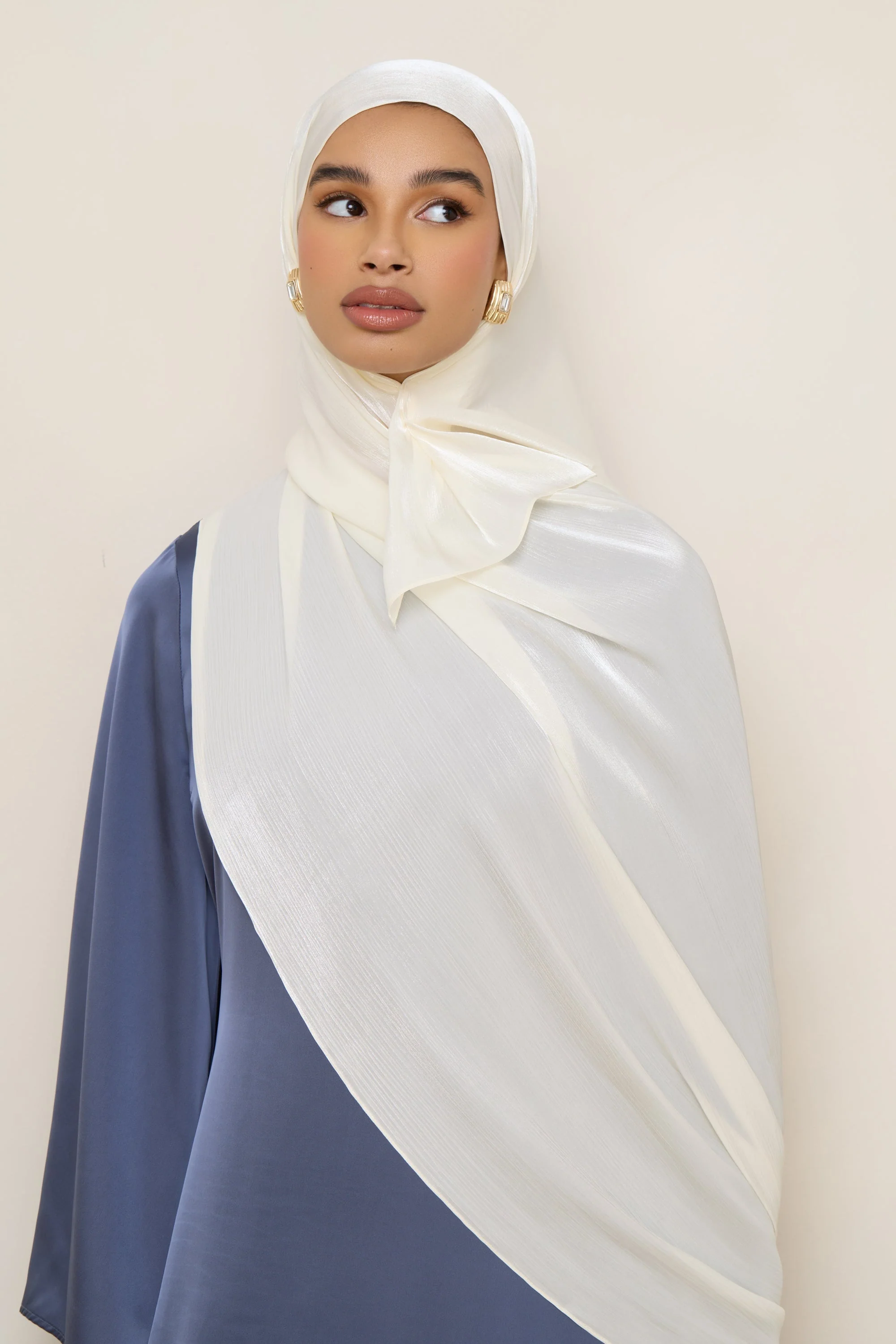 Shimmer Chiffon Hijab - Ivory - Image 3