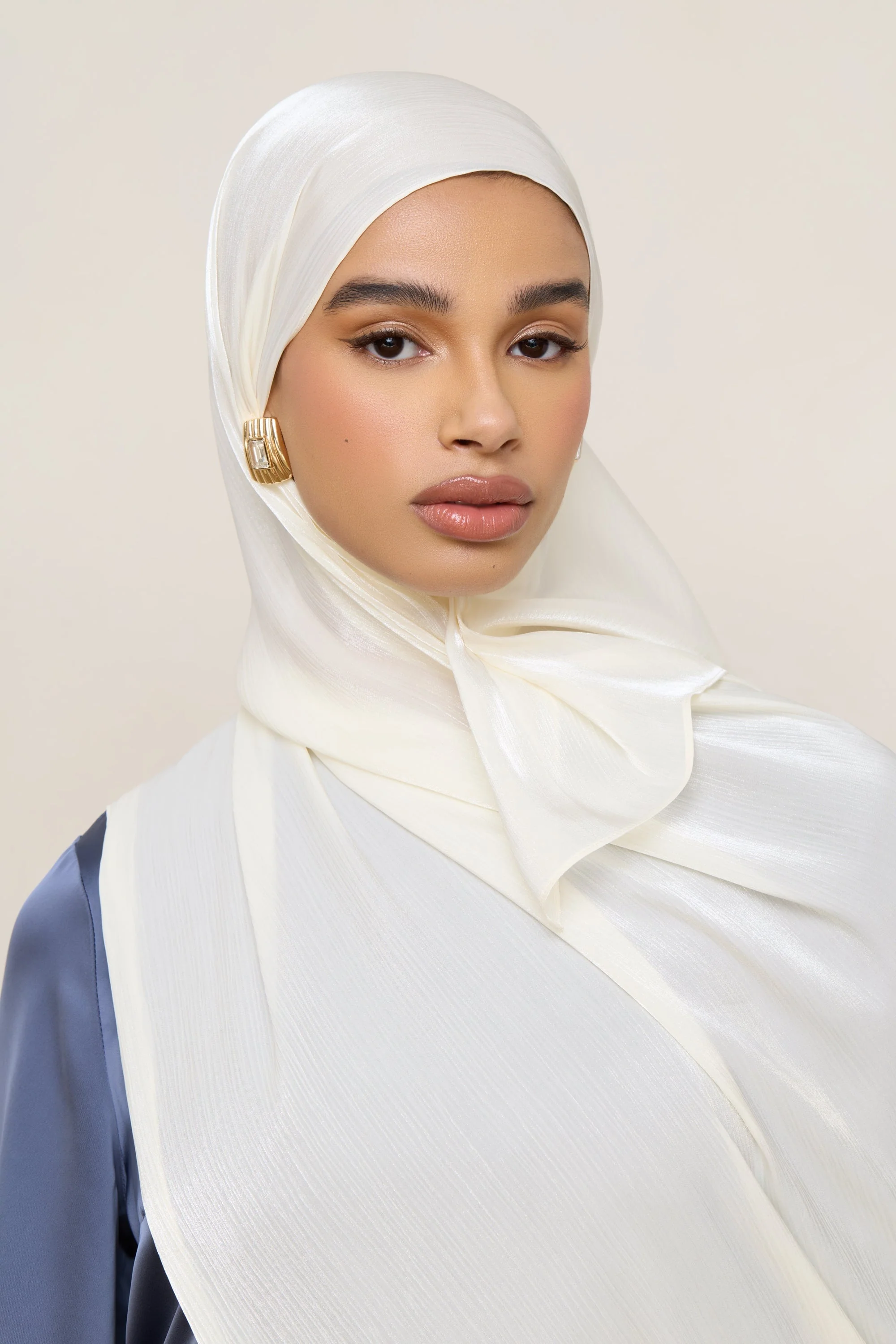 Shimmer Chiffon Hijab - Ivory - Image 4