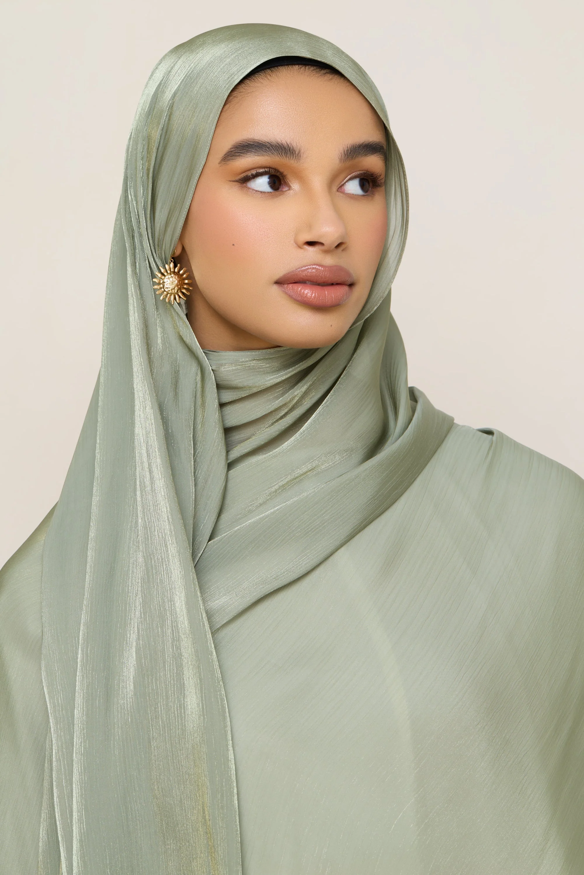 Shimmer Chiffon Hijab - Sage - Image 3