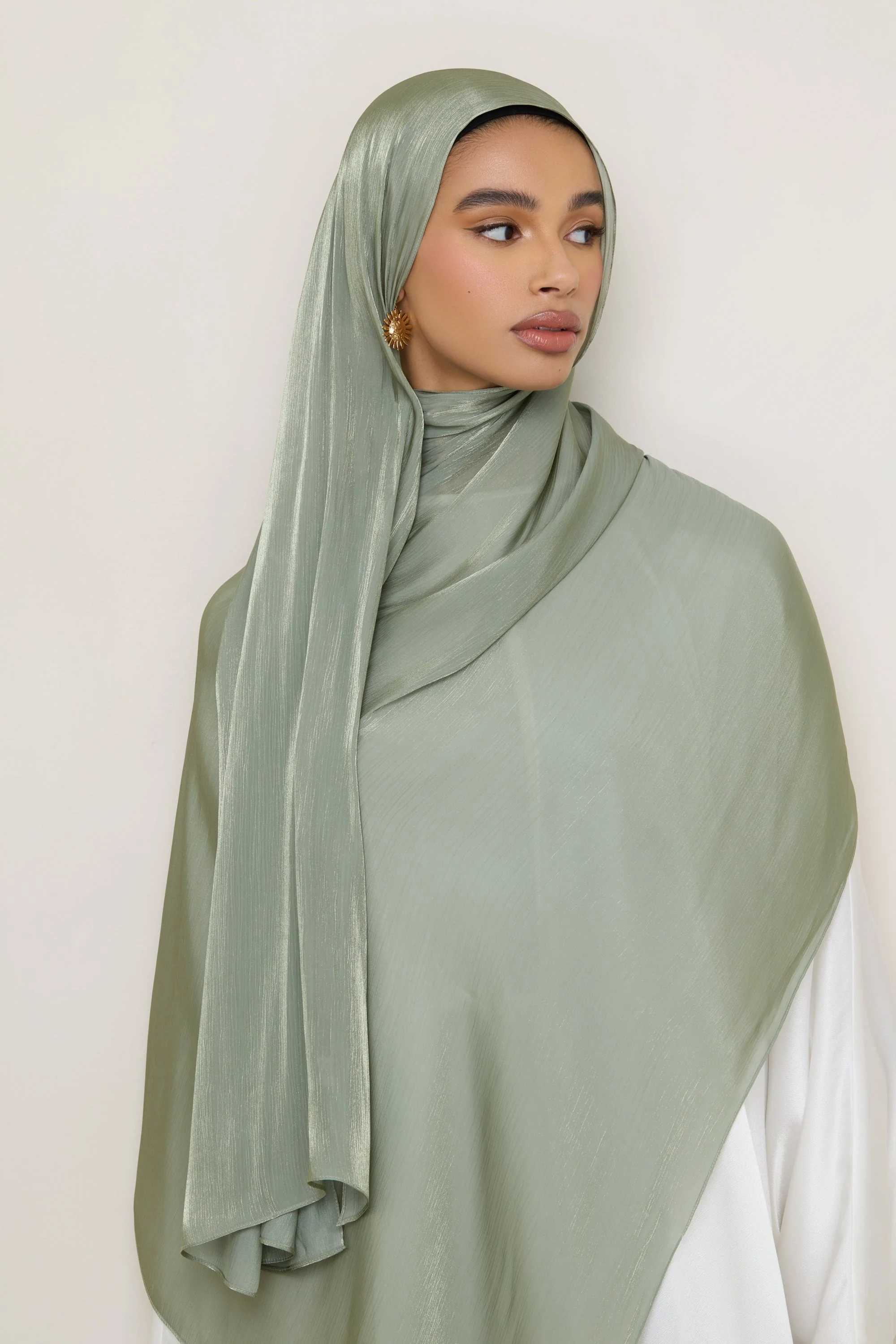Shimmer Chiffon Hijab - Sage - Image 4