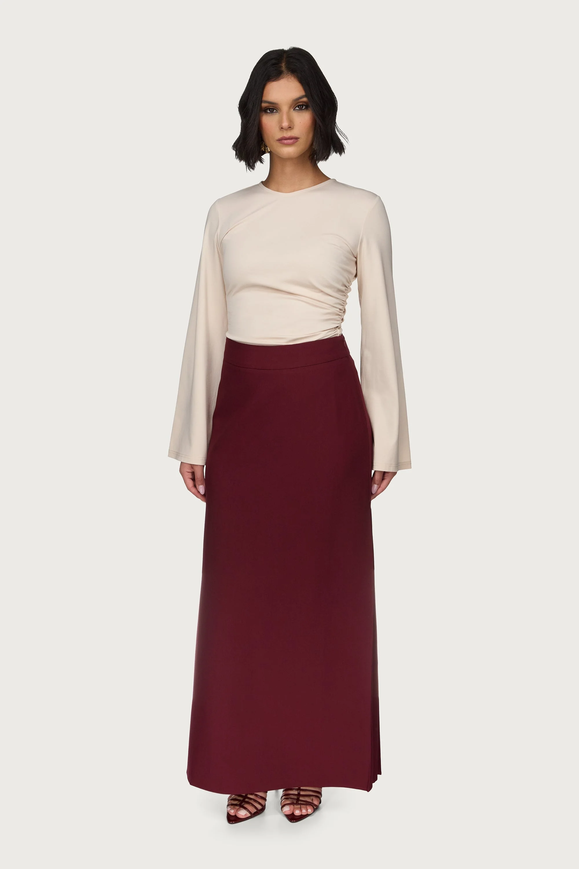Side Pleat Maxi Skirt - Cherry Lacquer - Image 2