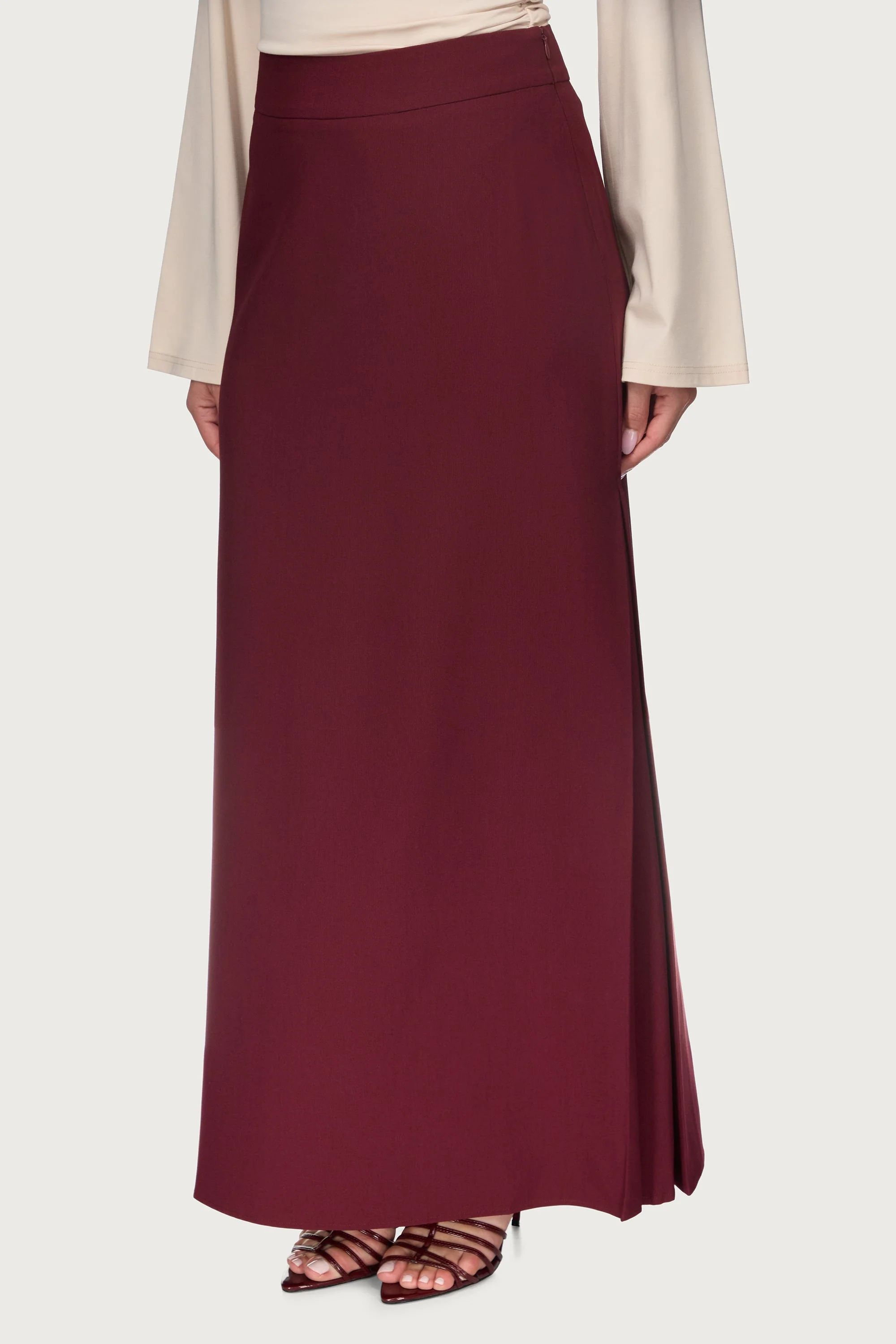 Side Pleat Maxi Skirt - Cherry Lacquer - Image 3