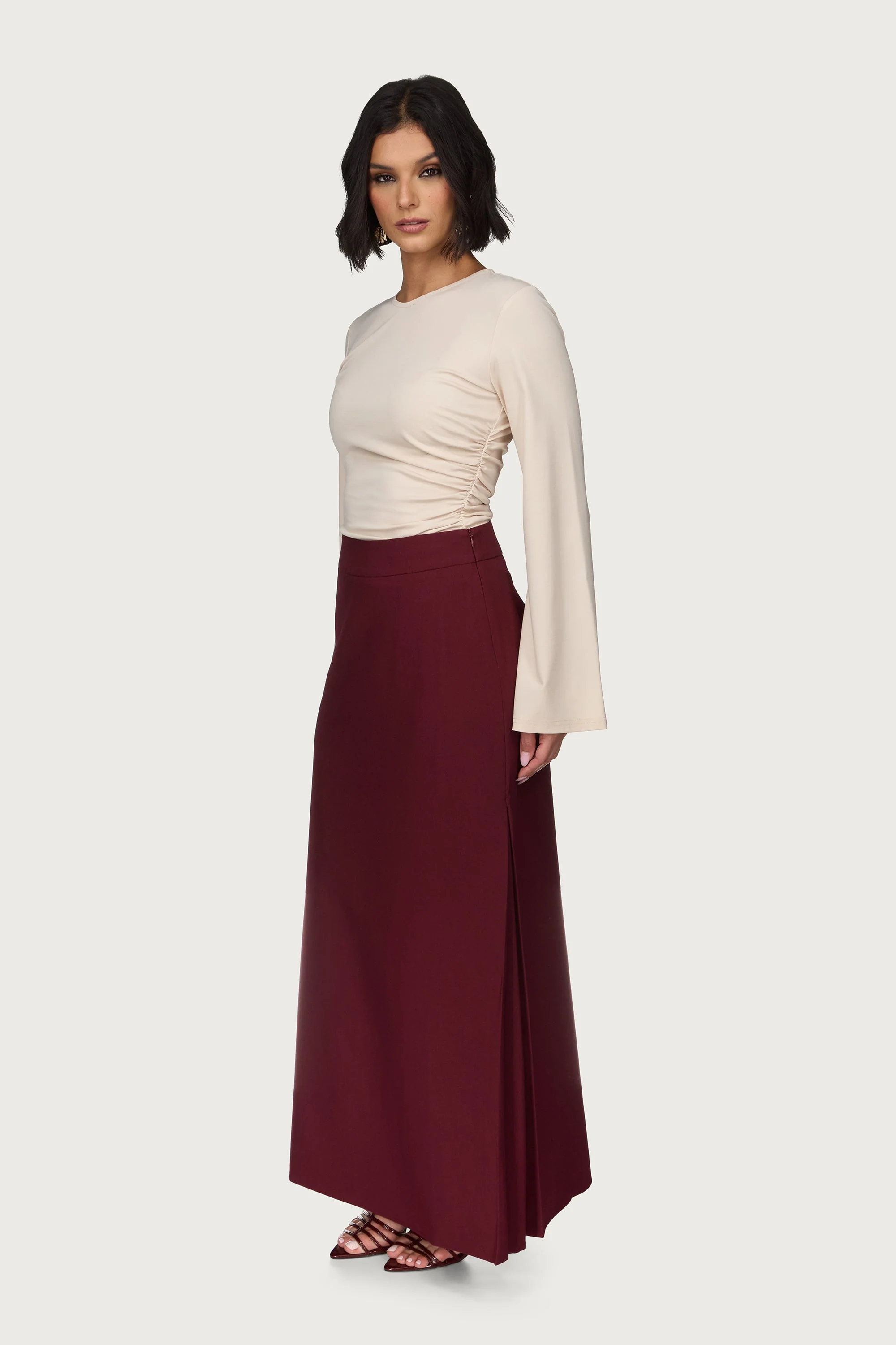 Side Pleat Maxi Skirt - Cherry Lacquer - Image 4