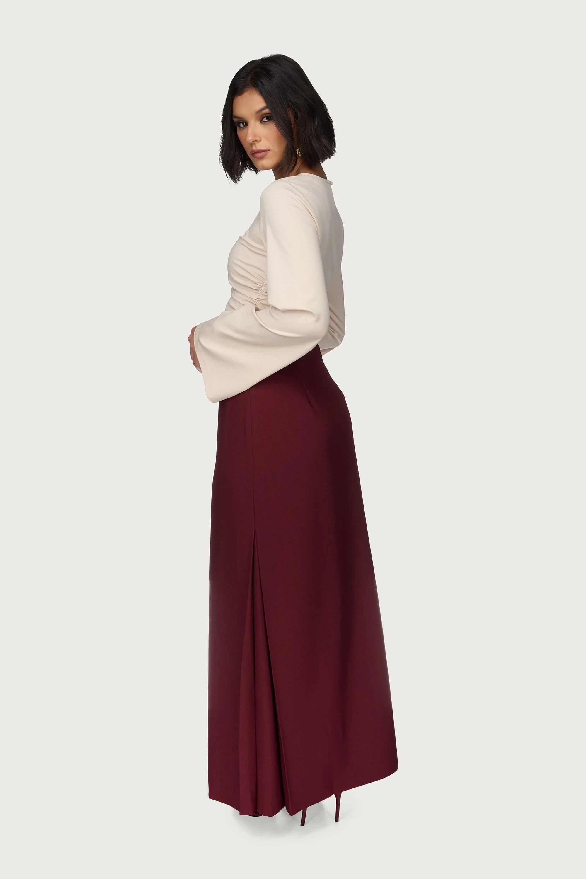 Side Pleat Maxi Skirt - Cherry Lacquer - Image 5