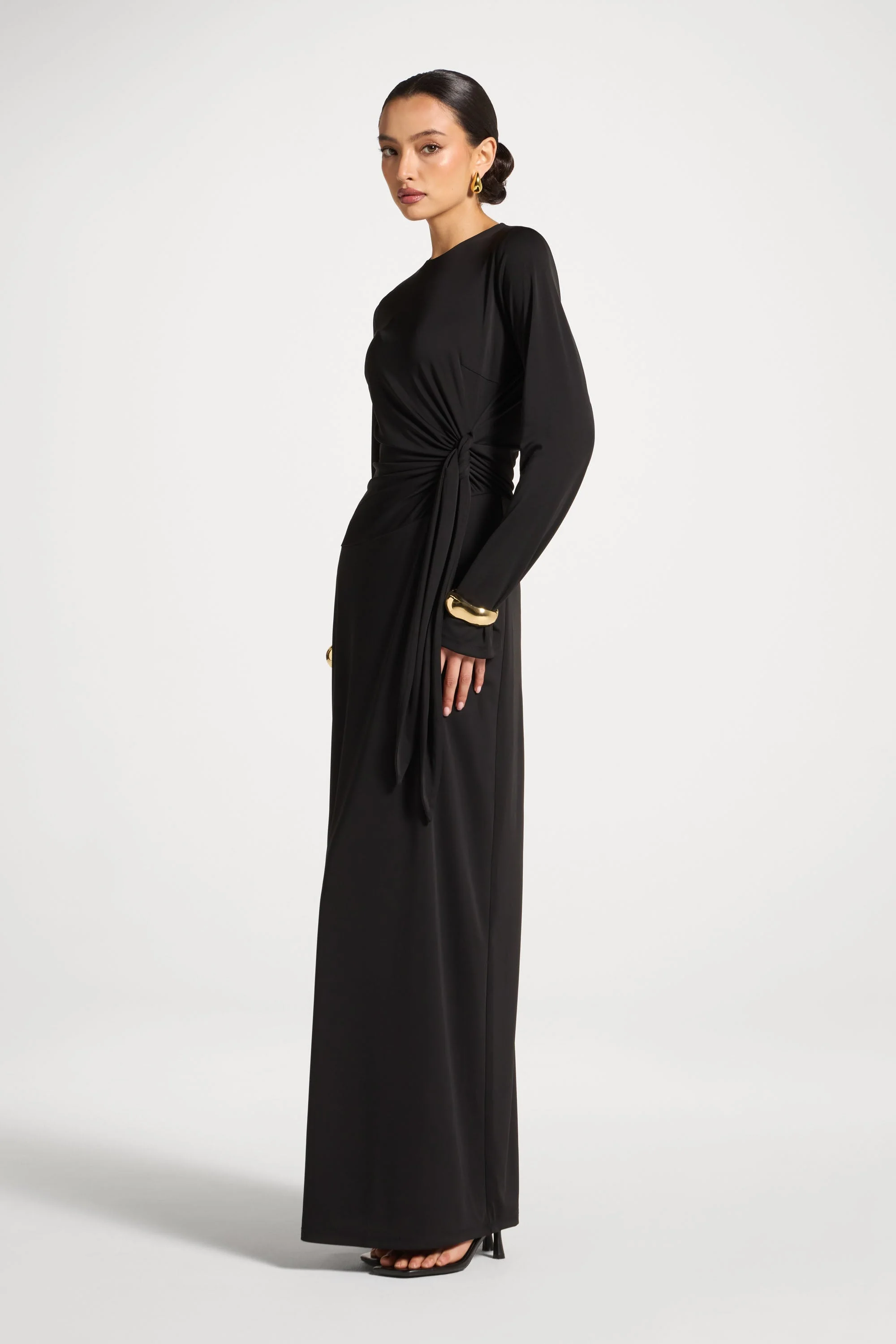Side Tie Maxi Dress - Black - Image 3
