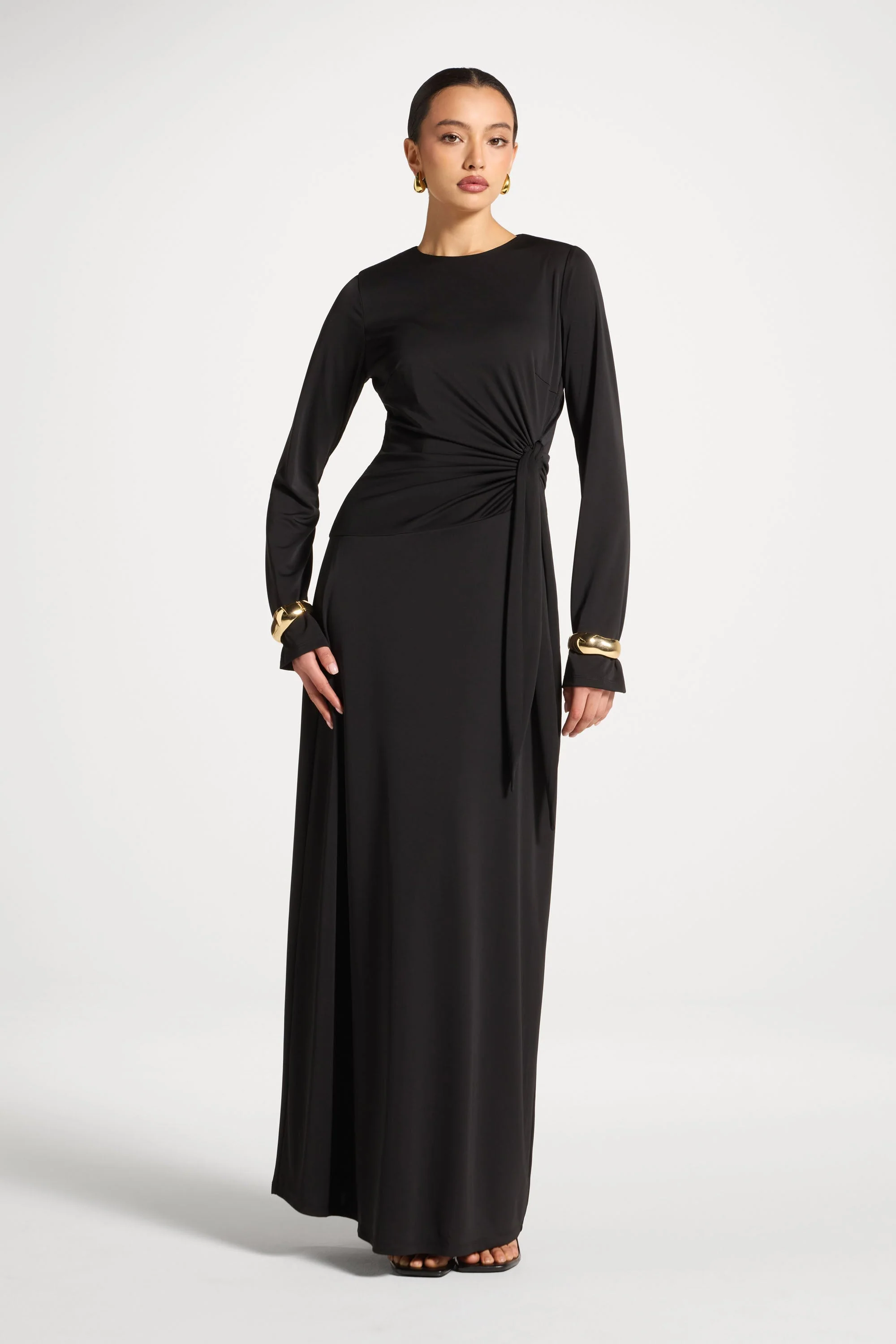 Side Tie Maxi Dress - Black - Image 4