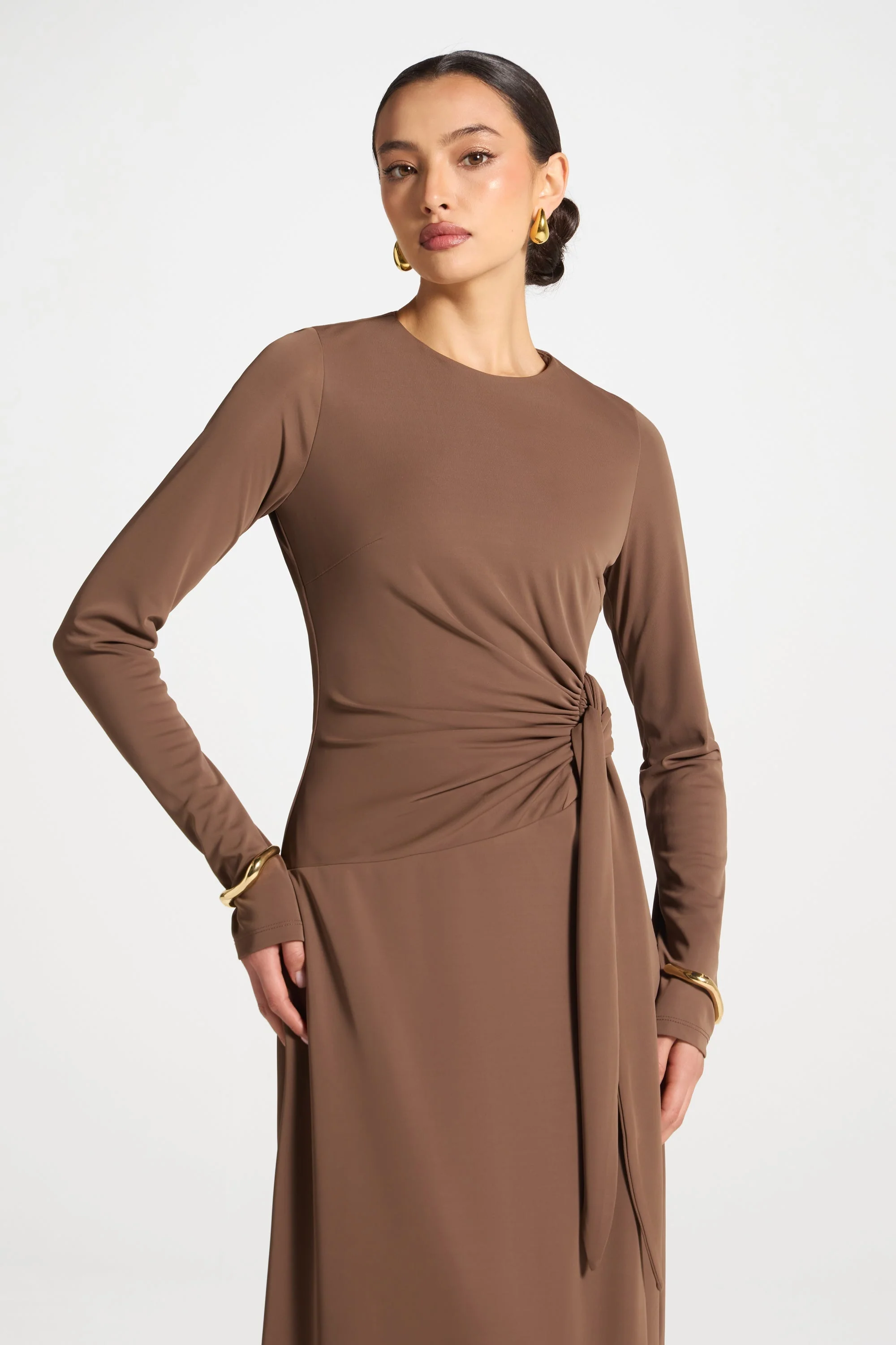 Side Tie Maxi Dress - Coffee - Image 2