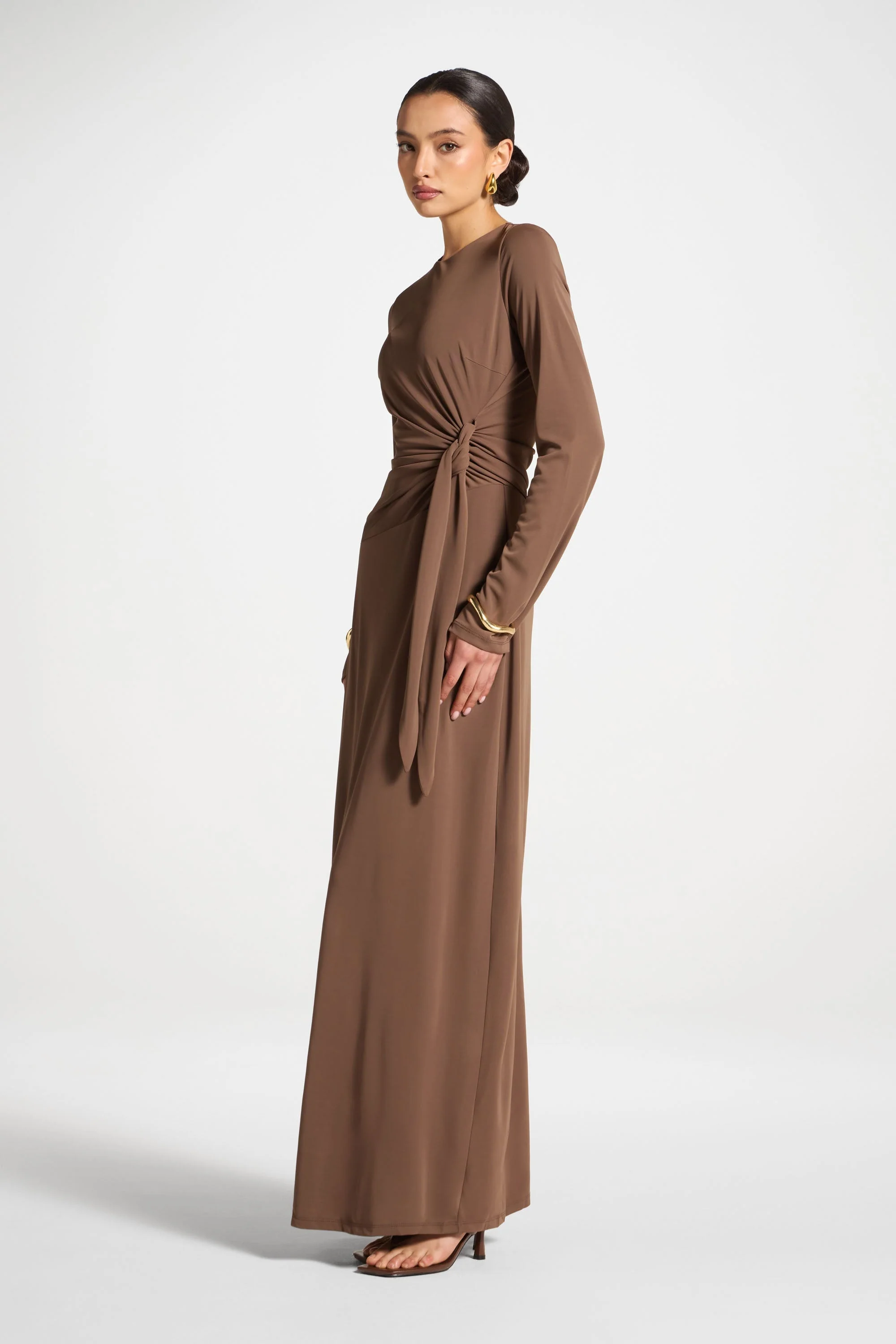 Side Tie Maxi Dress - Coffee - Image 4