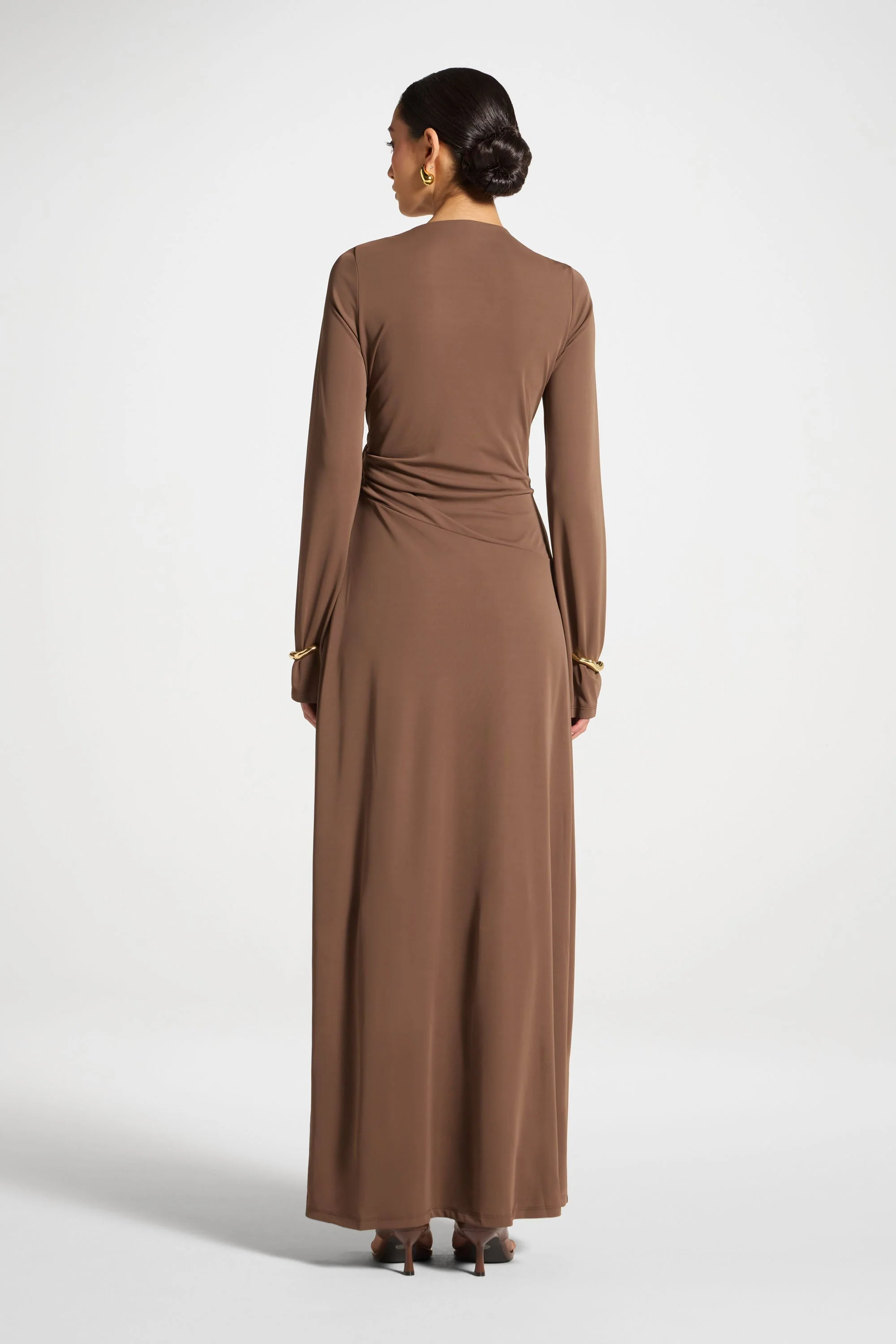 Side Tie Maxi Dress - Coffee - Image 5