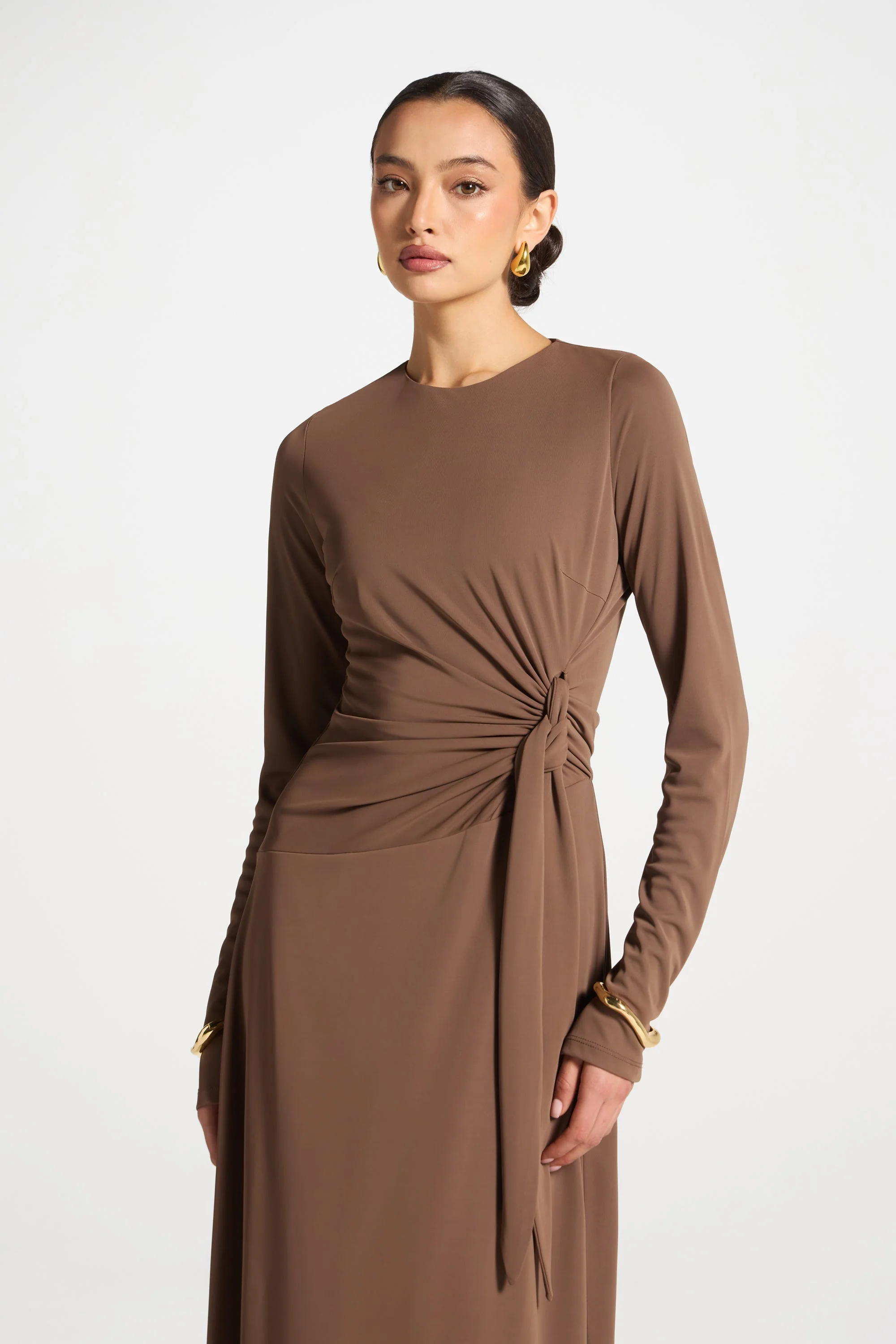 Side Tie Maxi Dress - Coffee - Image 6