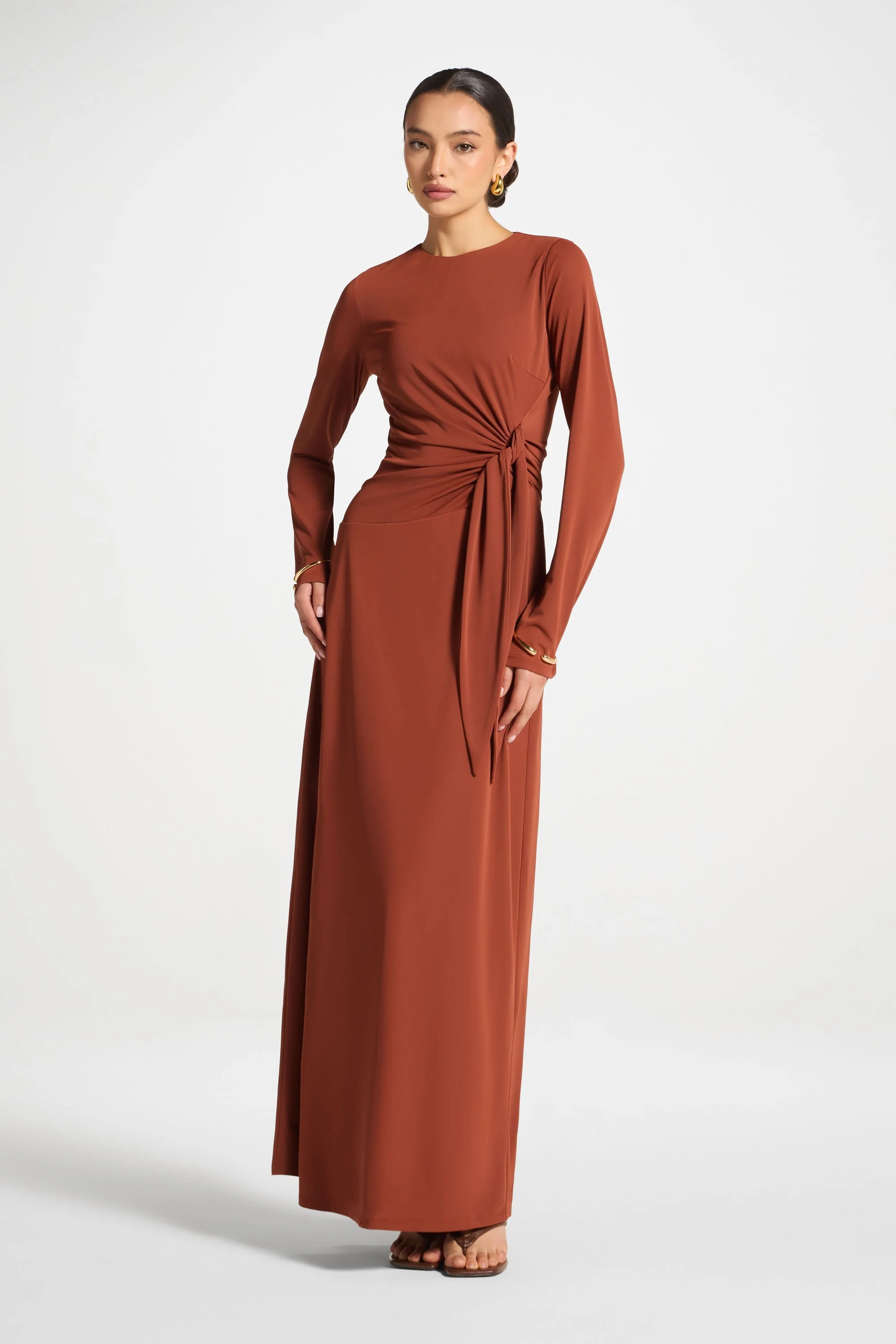 Side Tie Maxi Dress - Terracotta - Image 4