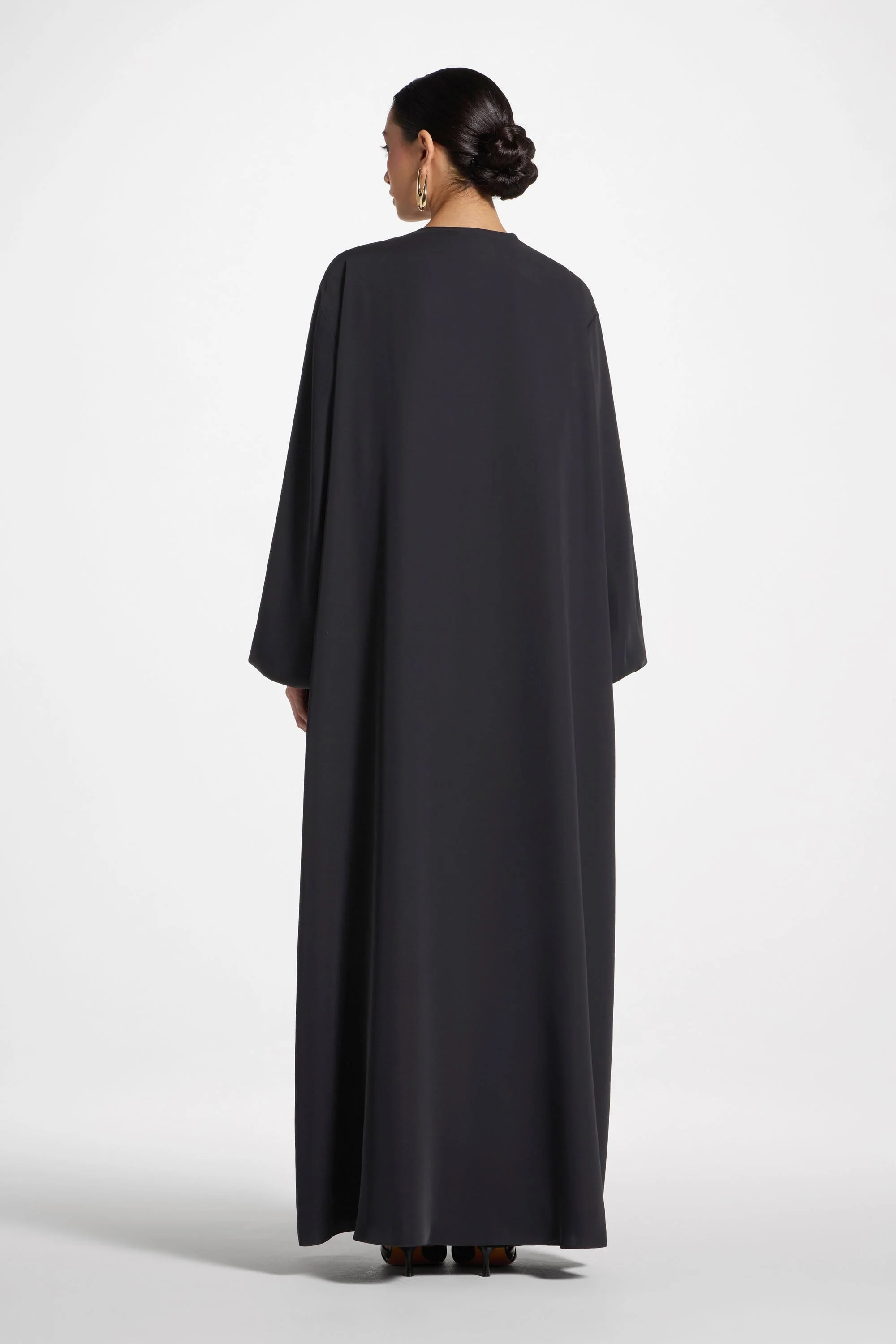 Signature Balloon Sleeve Open Abaya - Black - Image 9