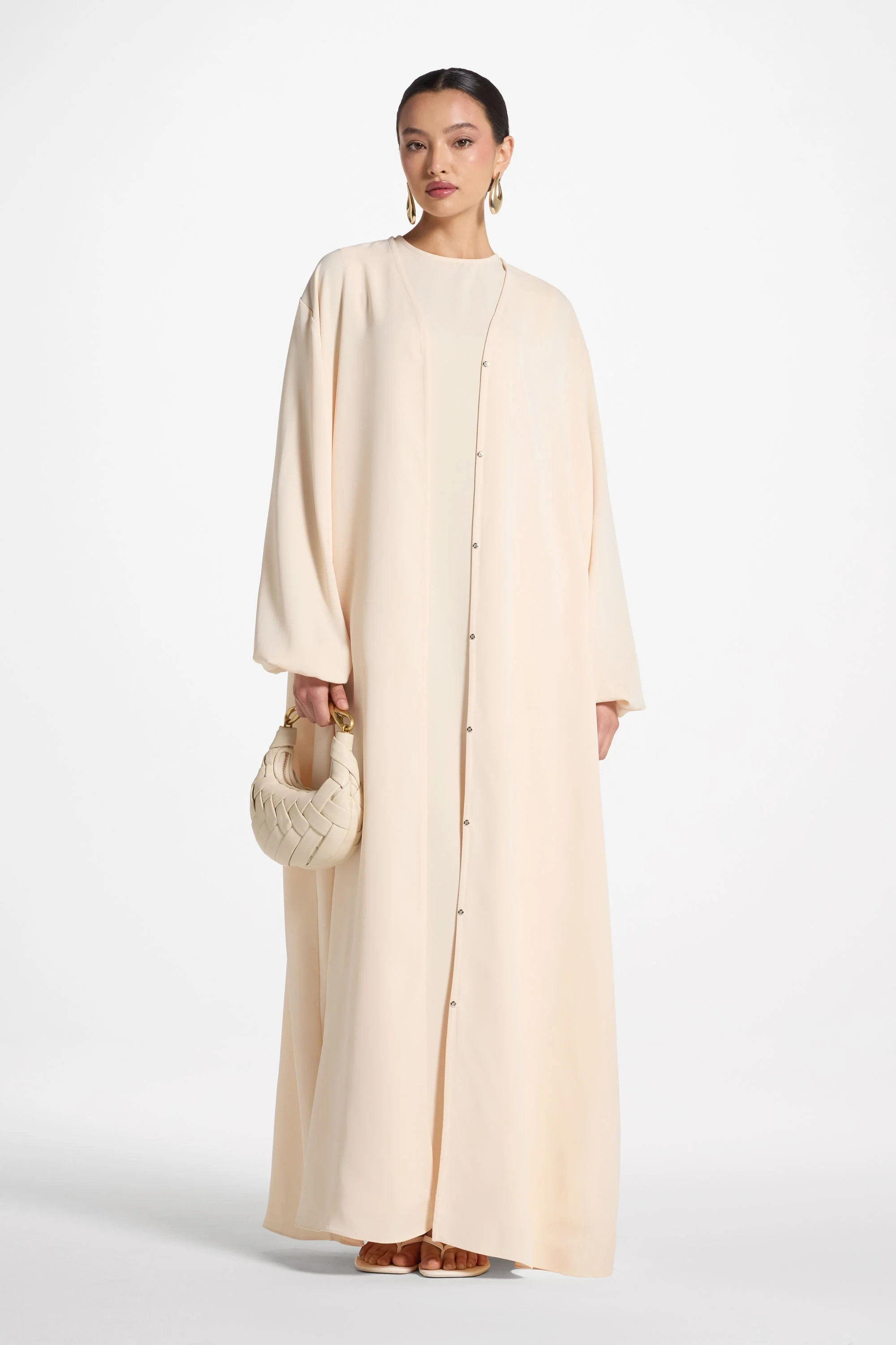 Signature Balloon Sleeve Open Abaya - Custard