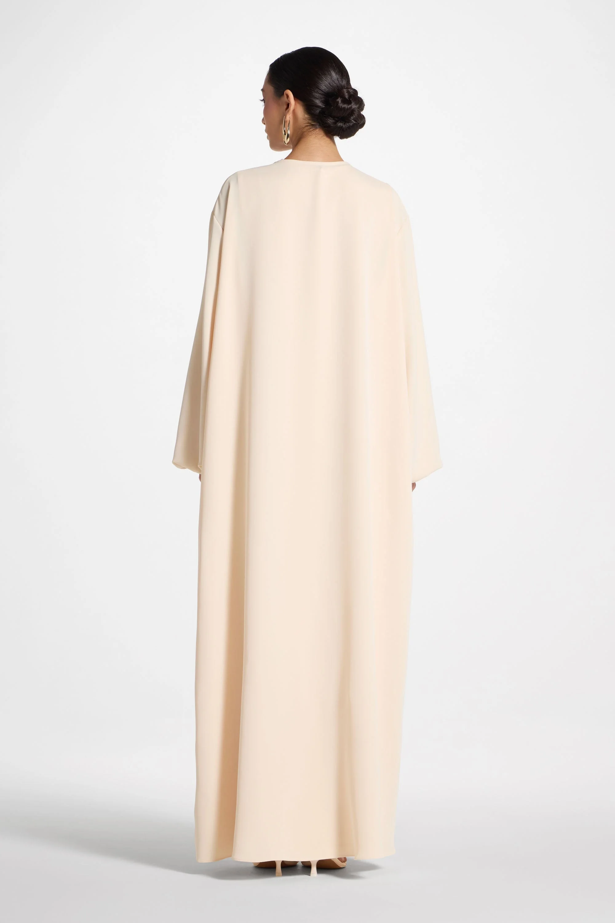Signature Balloon Sleeve Open Abaya - Custard - Image 10