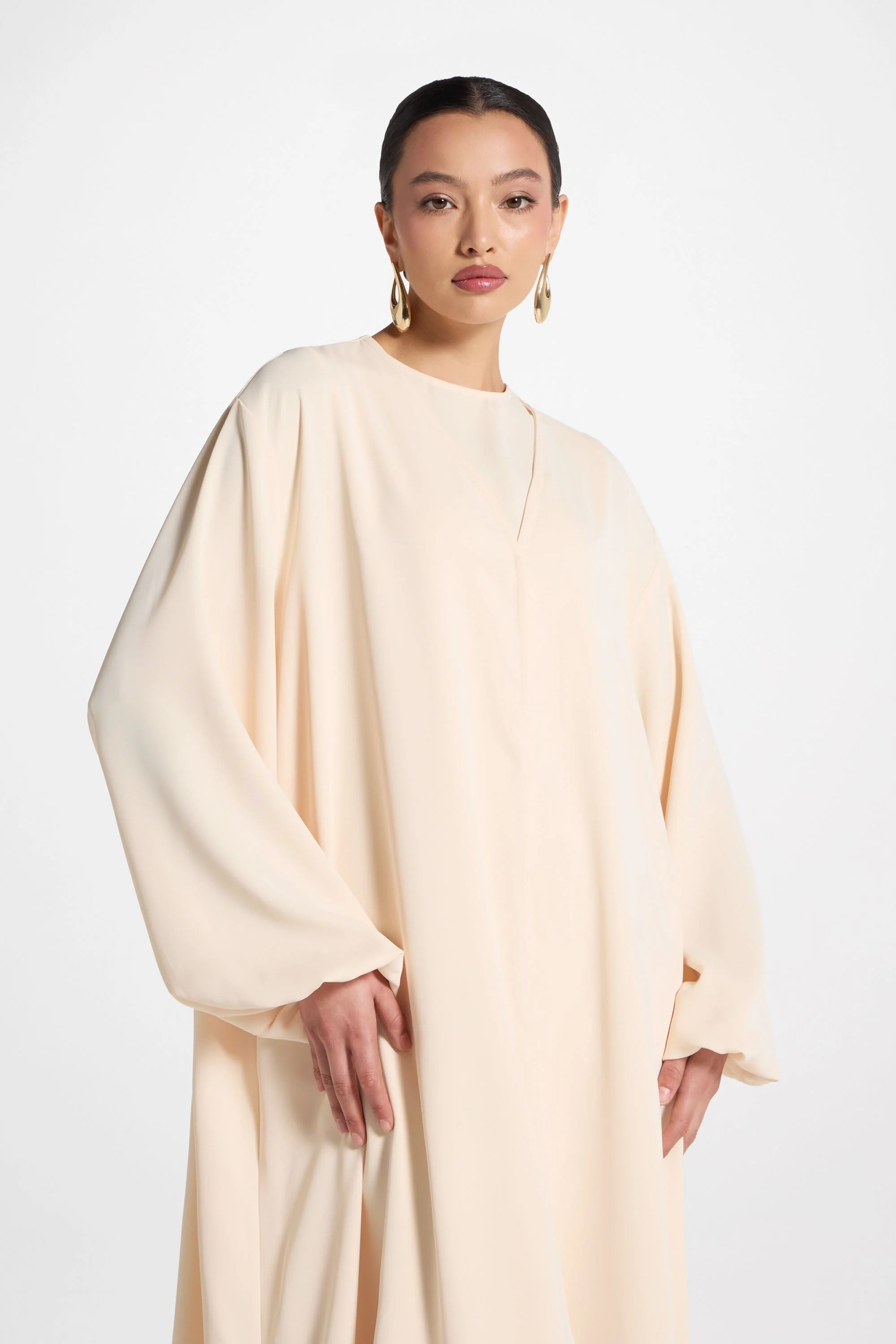 Signature Balloon Sleeve Open Abaya - Custard - Image 4