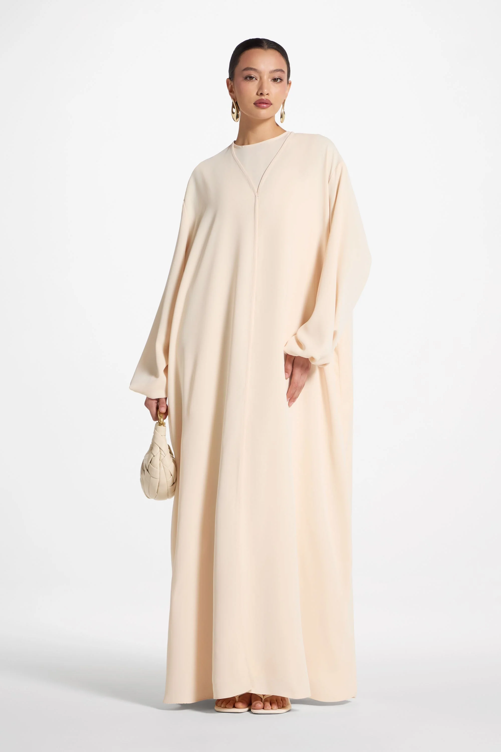 Signature Balloon Sleeve Open Abaya - Custard - Image 5