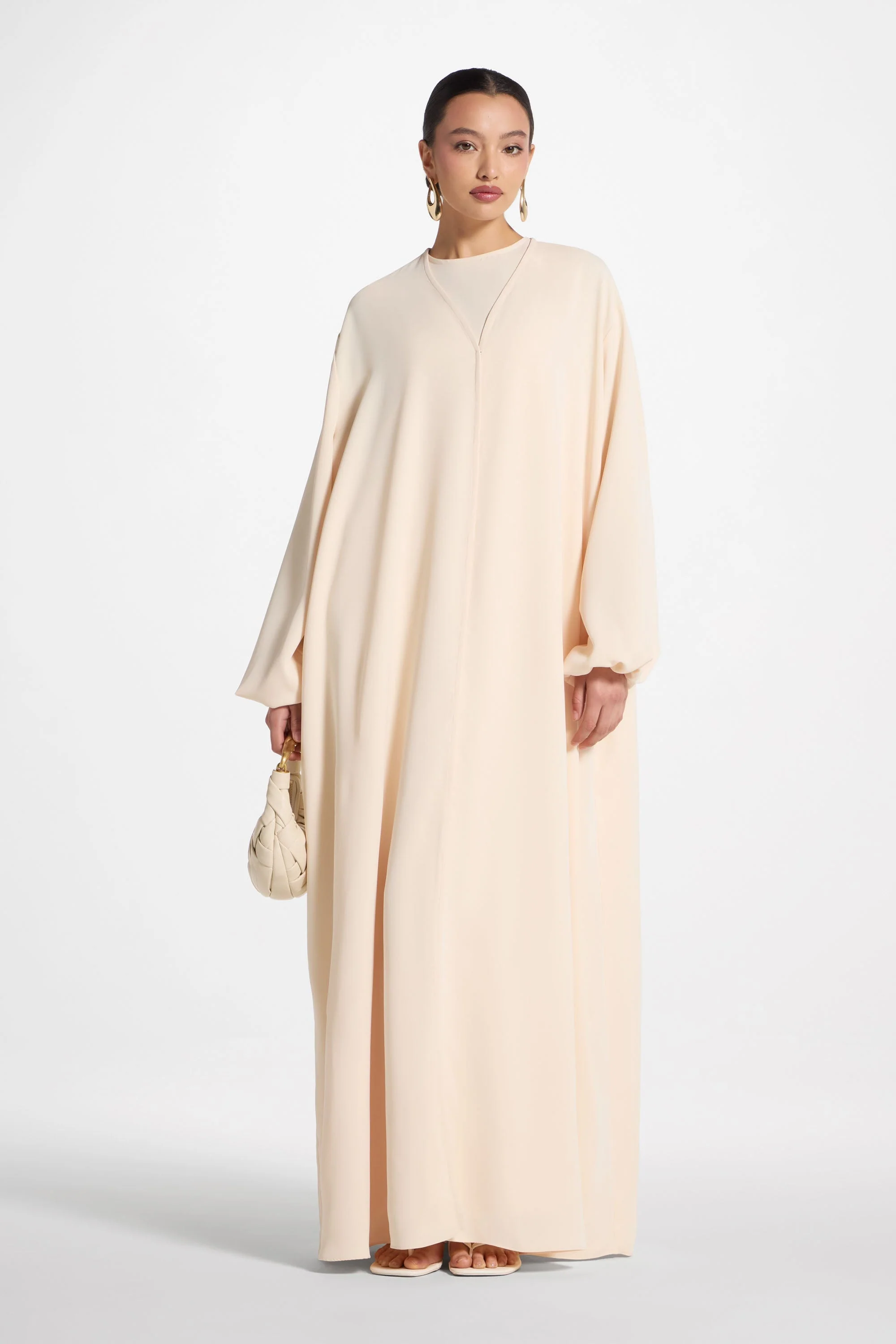 Signature Balloon Sleeve Open Abaya - Custard - Image 7